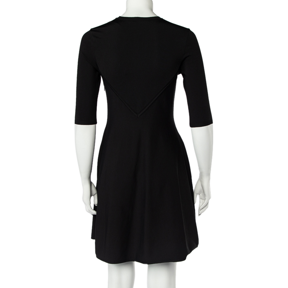 

Valentino Black Knit Lace Trim Flared Dress