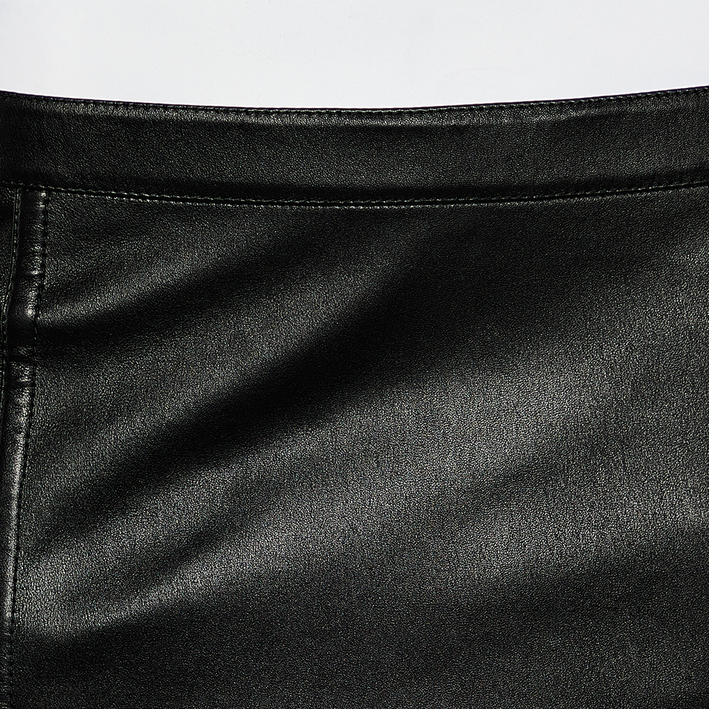 

Valentino Black Leather Pleated Detail Midi Skirt