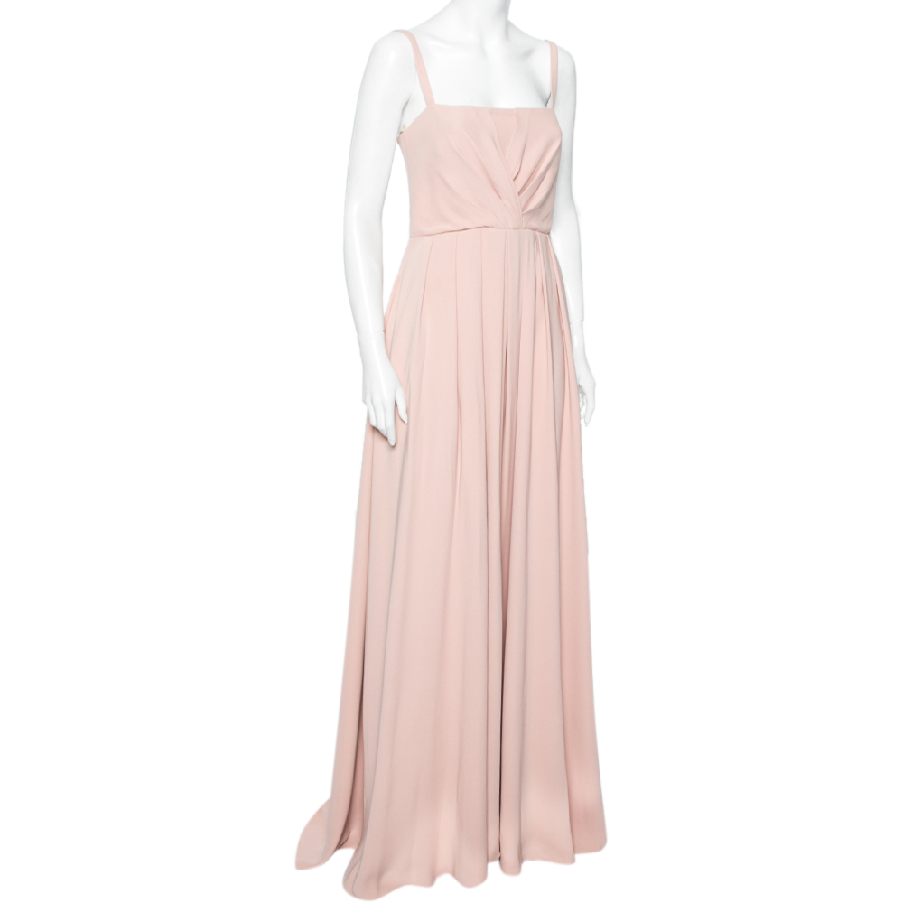 

Valentino Beige Silk Pleated Sleeveless Maxi Dress