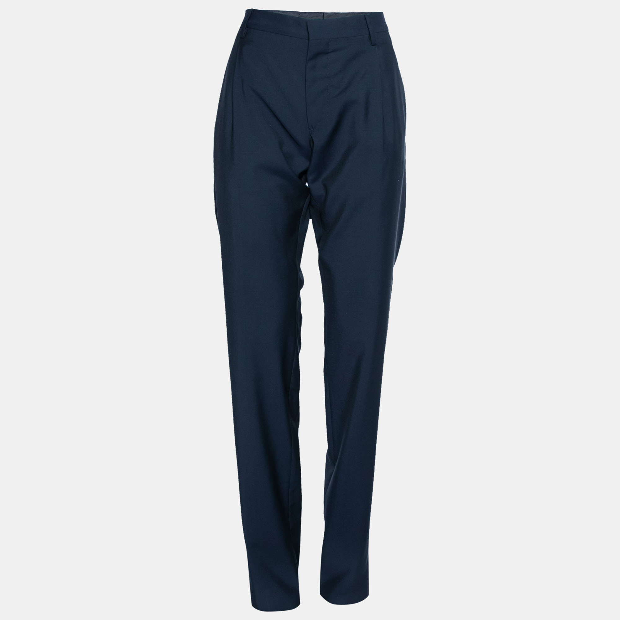 Pre-owned Valentino Navy Blue Wool Formal Trouser L
