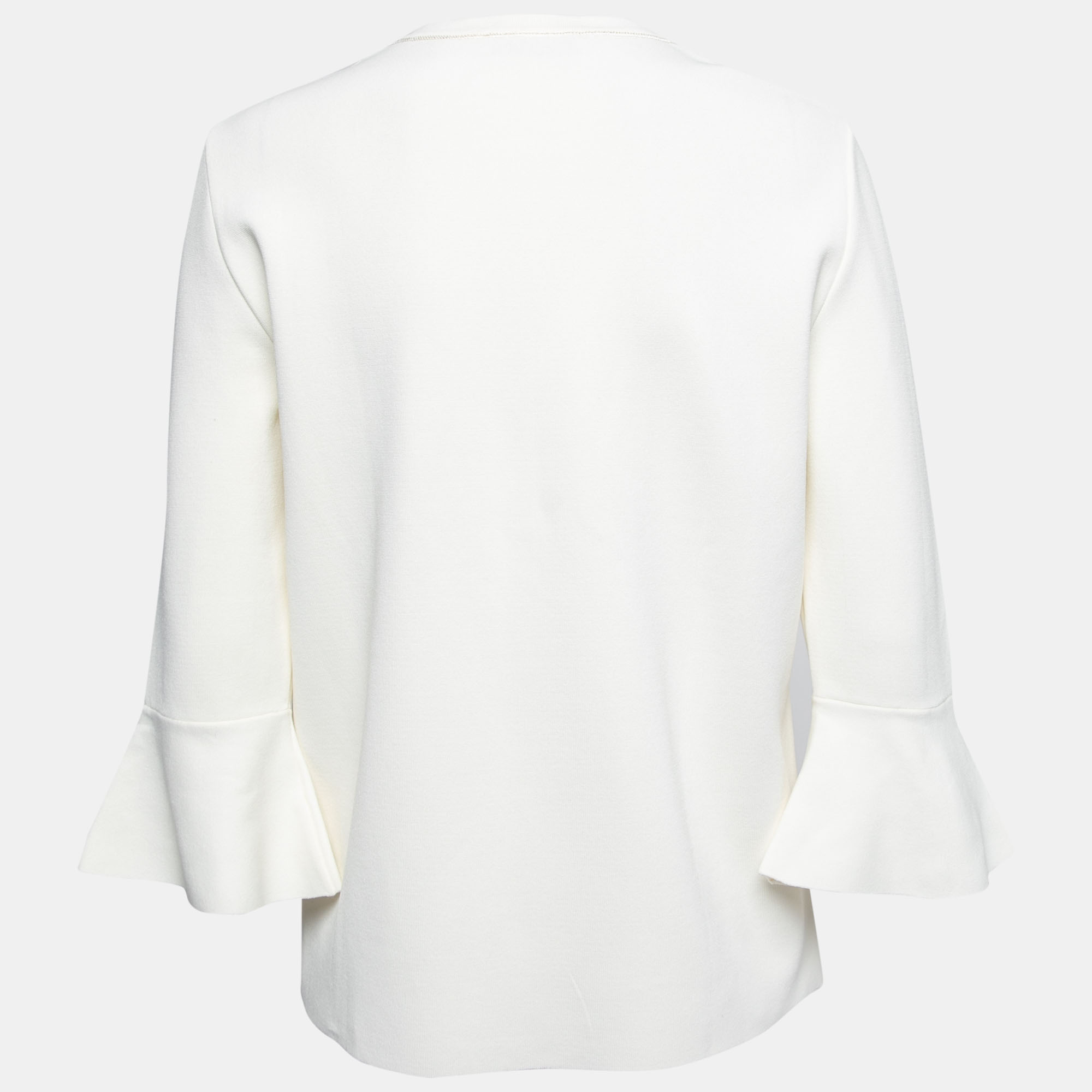 

Valentino Ivory Knit Flared Cuff Detail Round Neck Top, White