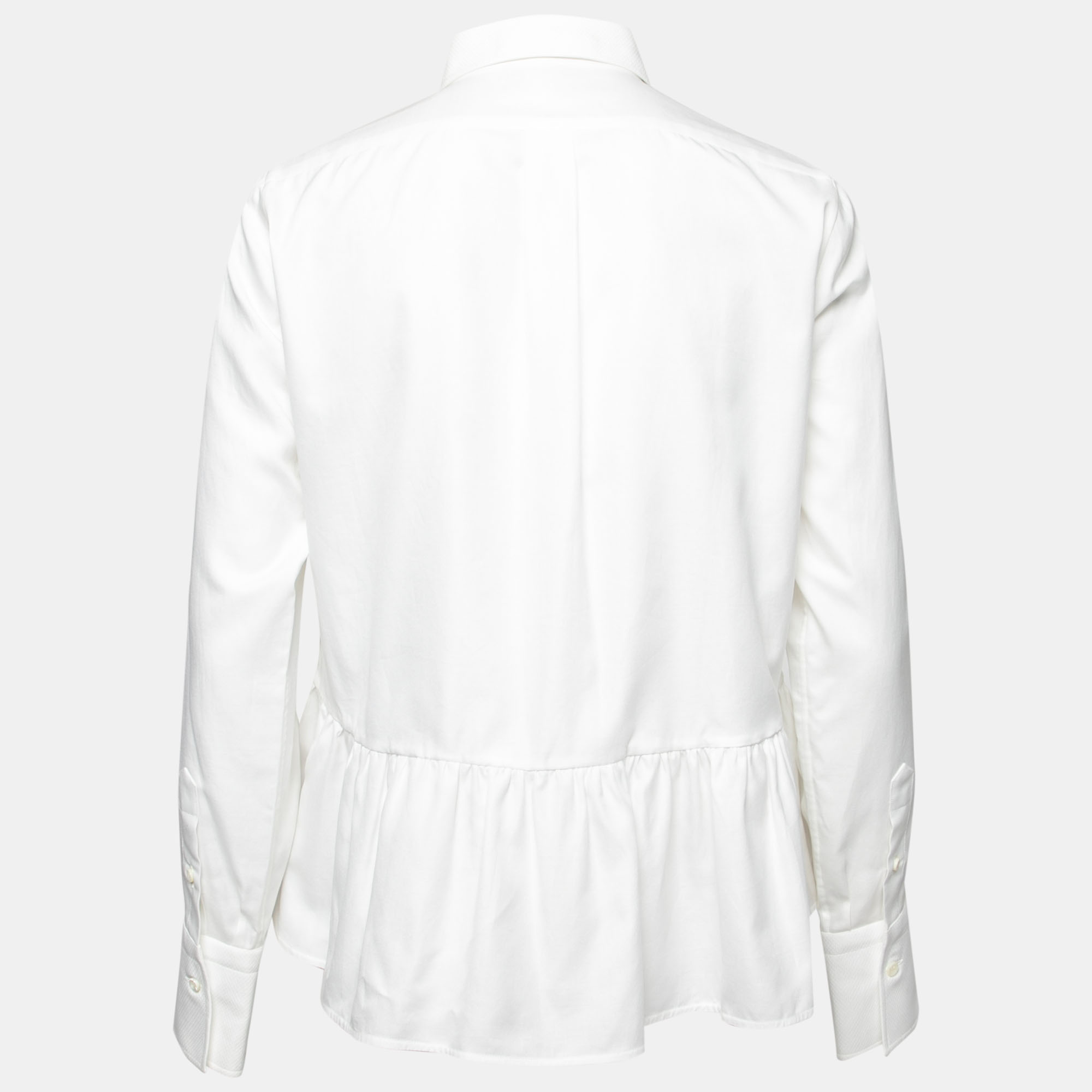 

Valentino White Cotton Texture Paneled Button Front Peplum Shirt