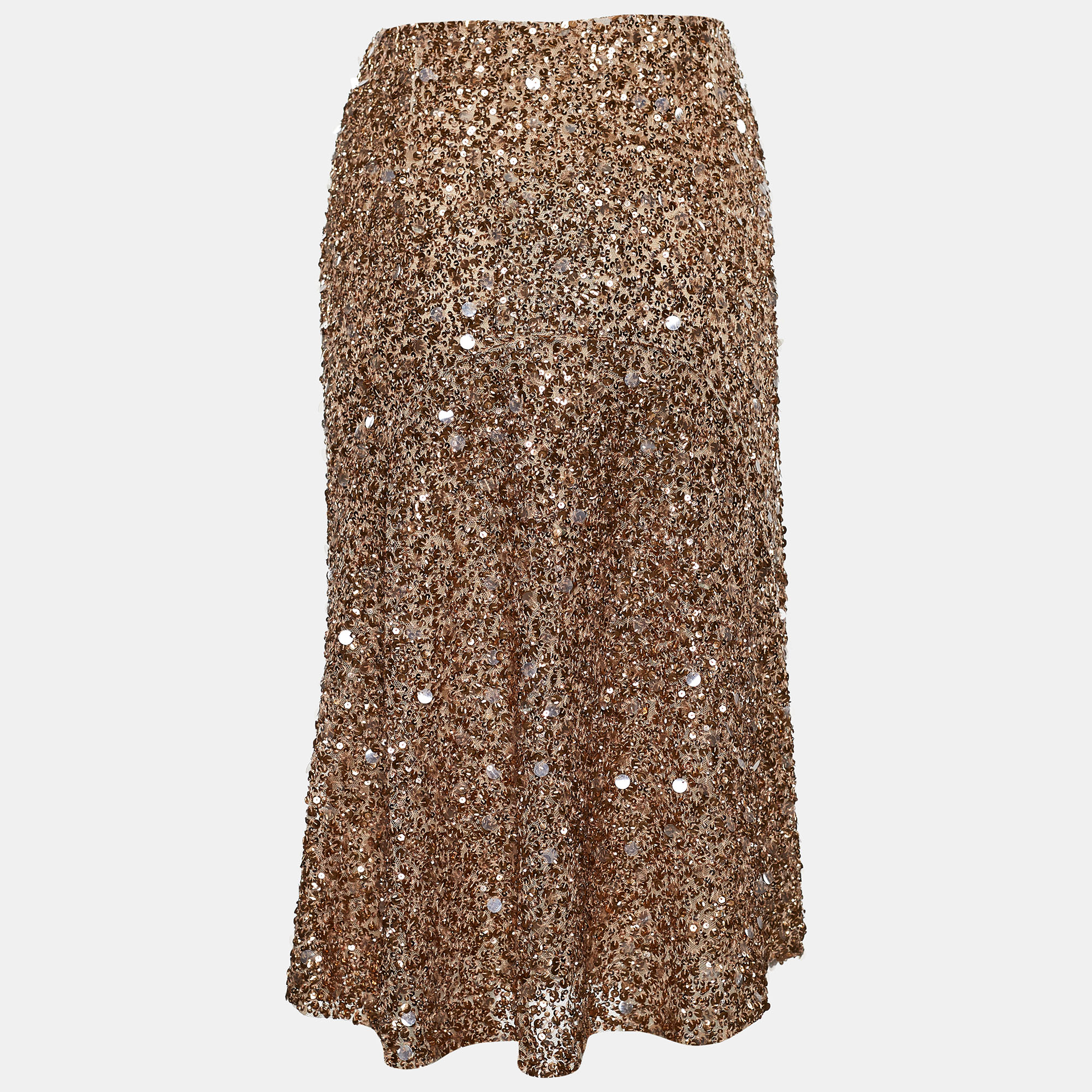 

Valentino Metallic Gold Sequin Knee Length Skirt