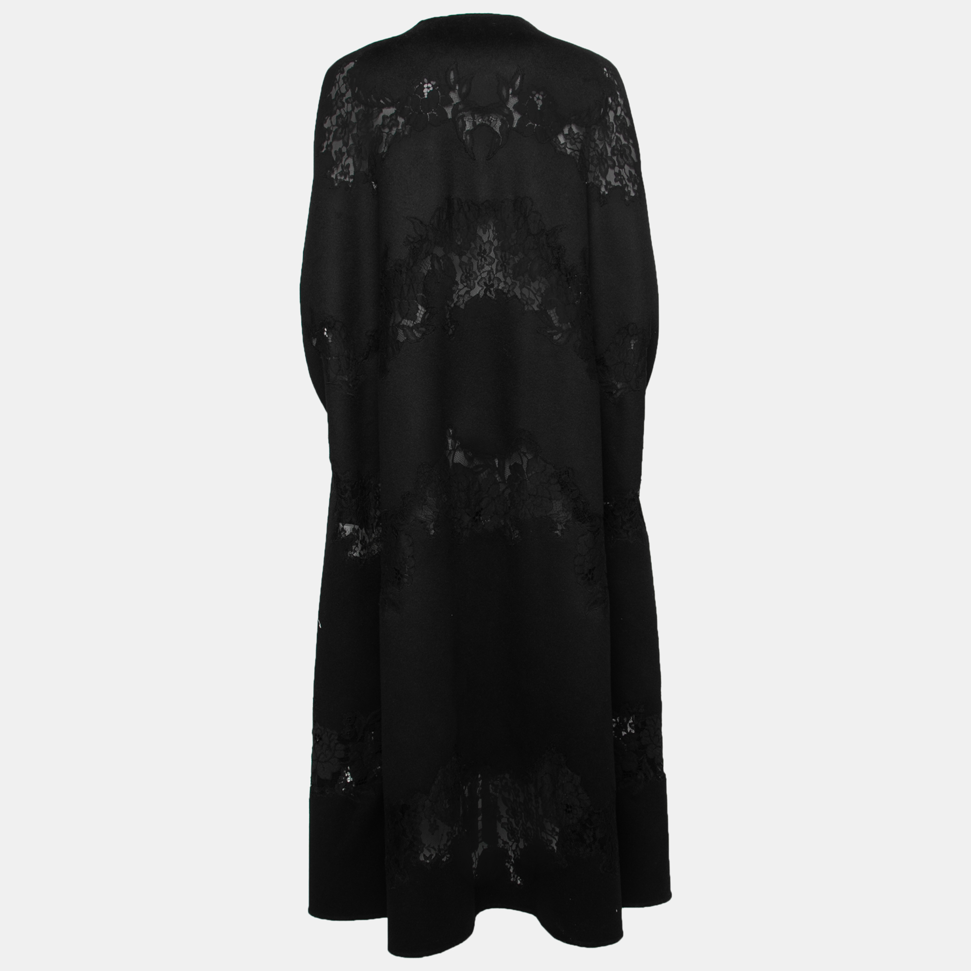 

Valentino Black Wool Floral Lace Inset Cape  (IT 42