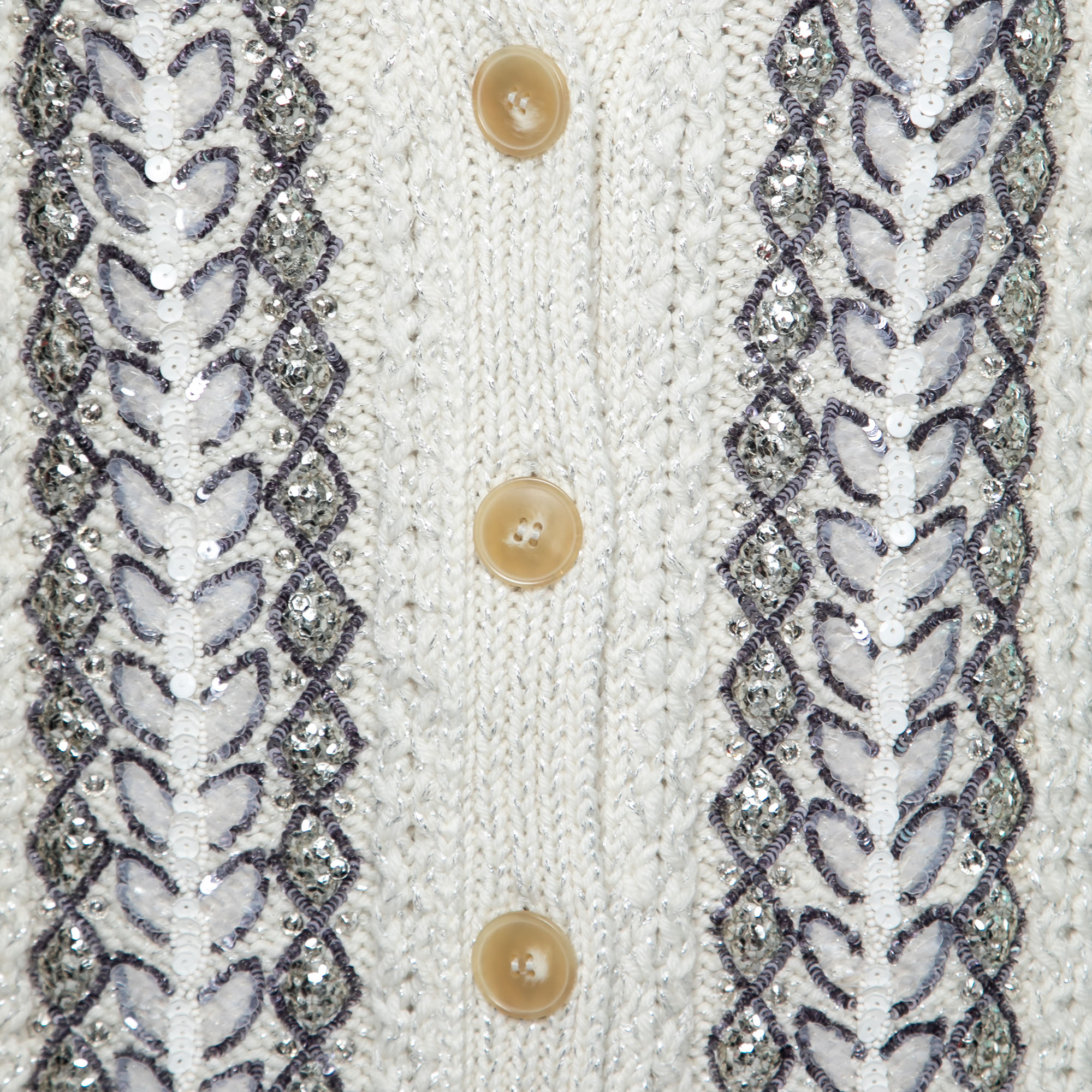 

Valentino White Embroidered Cable Knit Cardigan