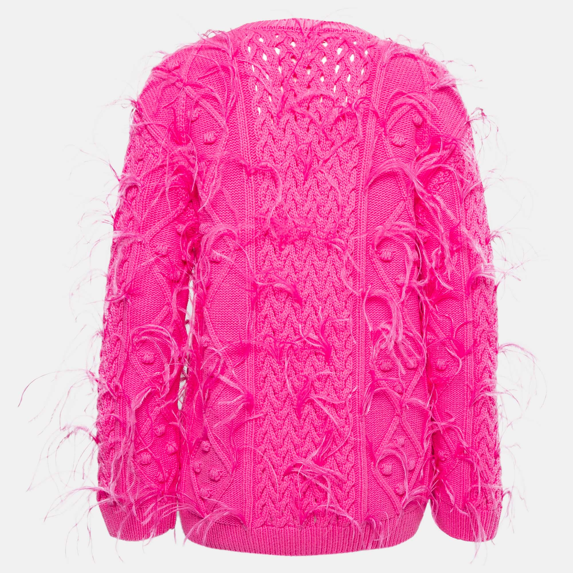

Valentino Pink Wool Cable Knit Feather Embellished Jumper