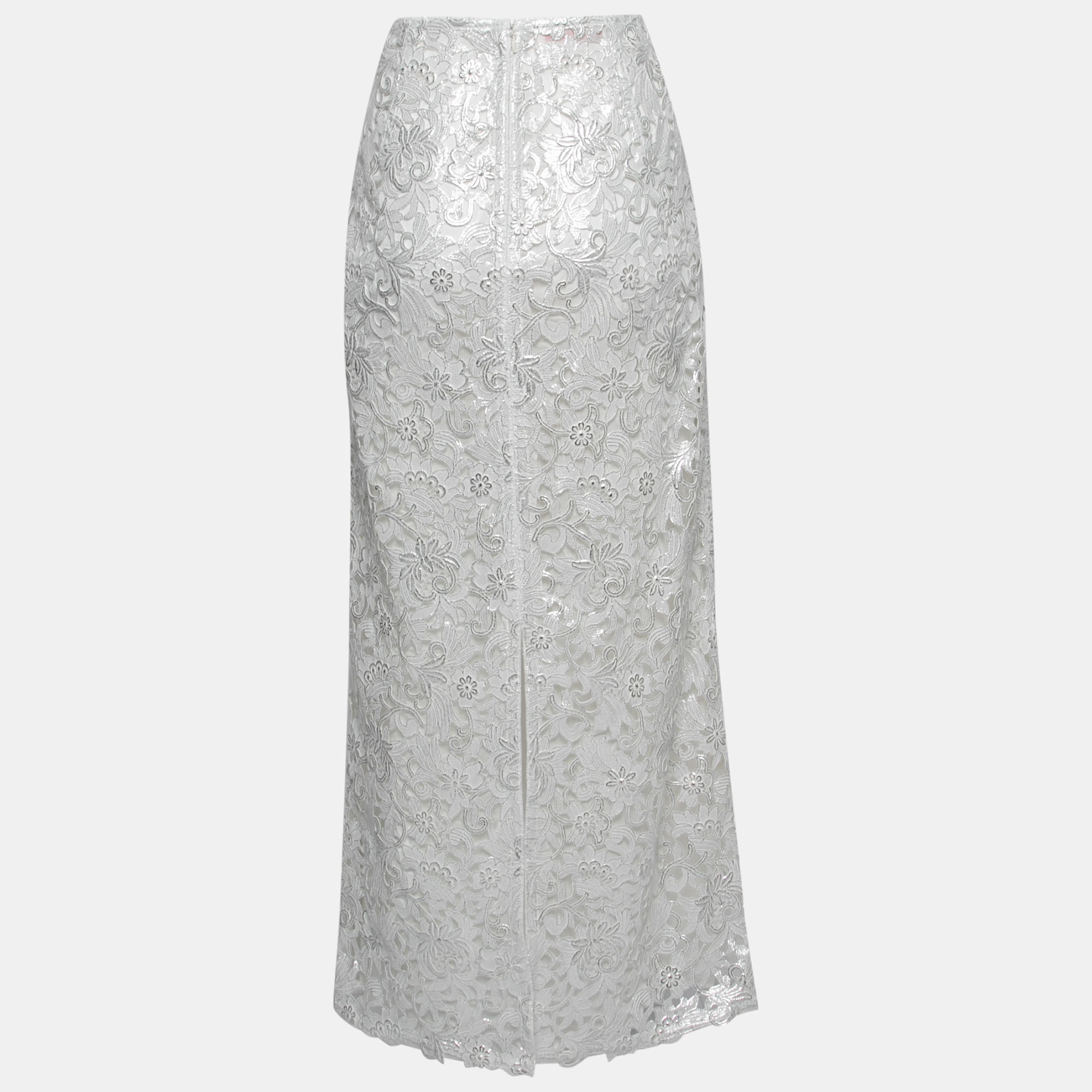 

Valentino Silver Macrame Guipure Lace Skirt