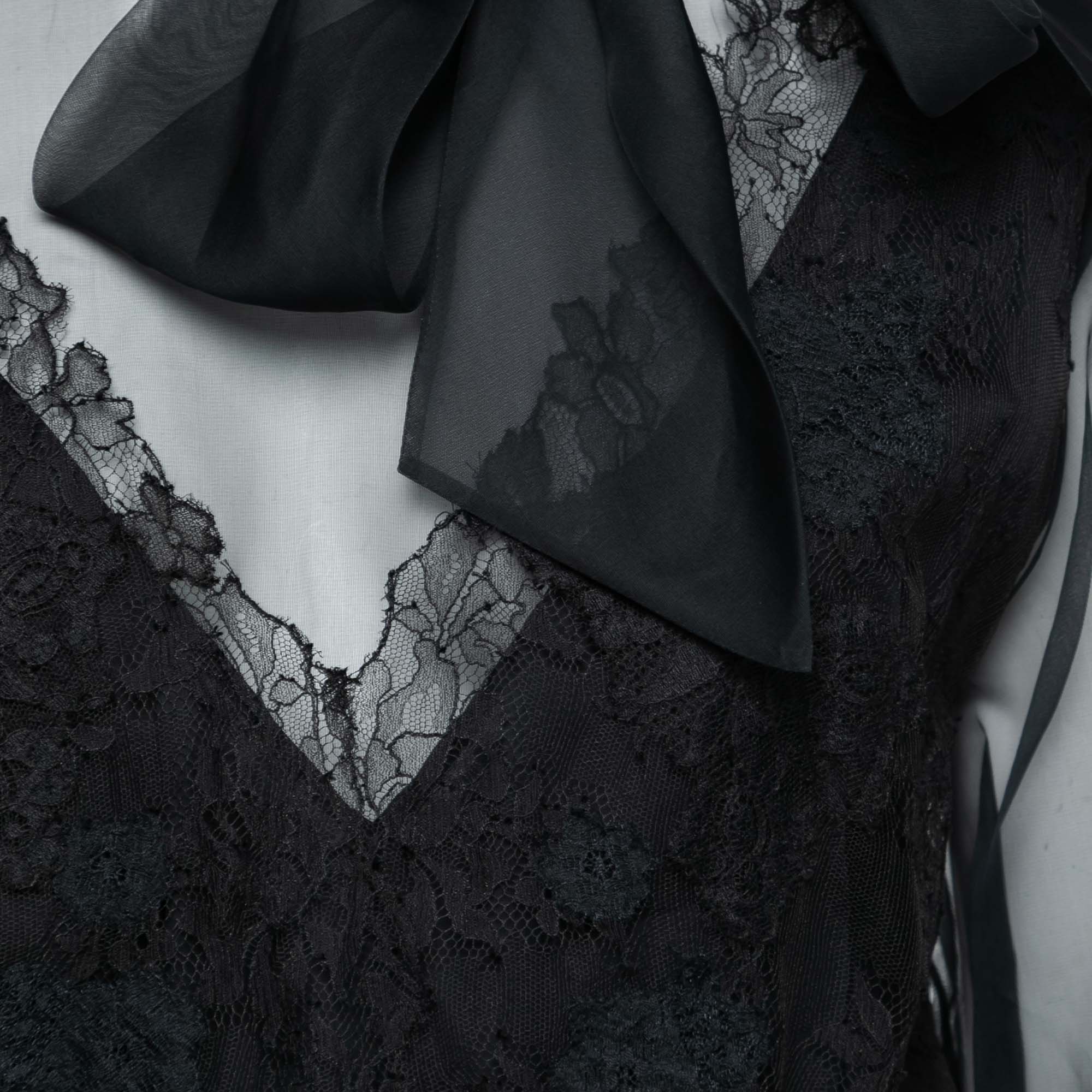 

Valentino Black Silk & Lace Tie-Neck Midi Dress  (IT 42