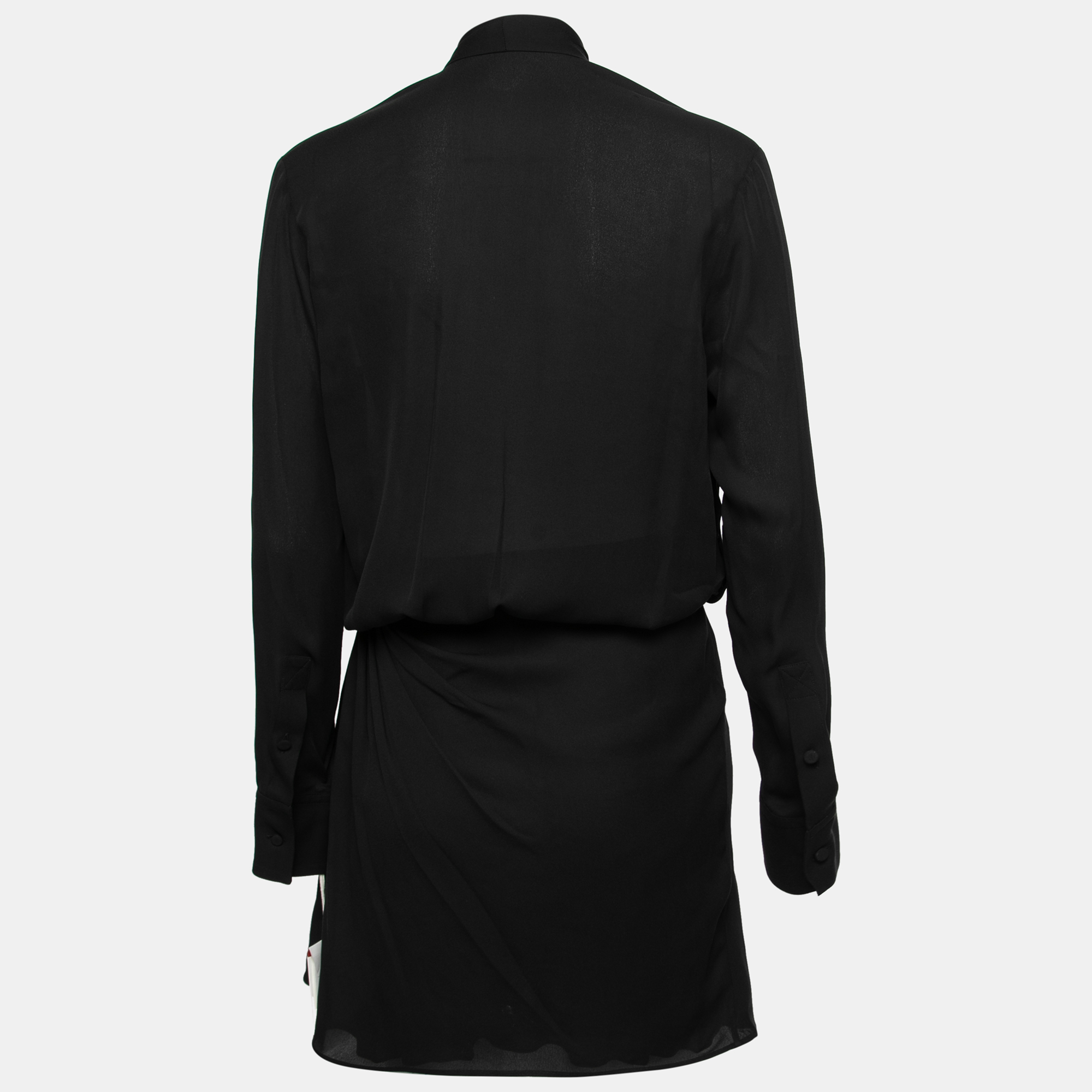 

Valentino Black Silk Neck Tie Detail Draped Sleeveless Dress  (IT 44