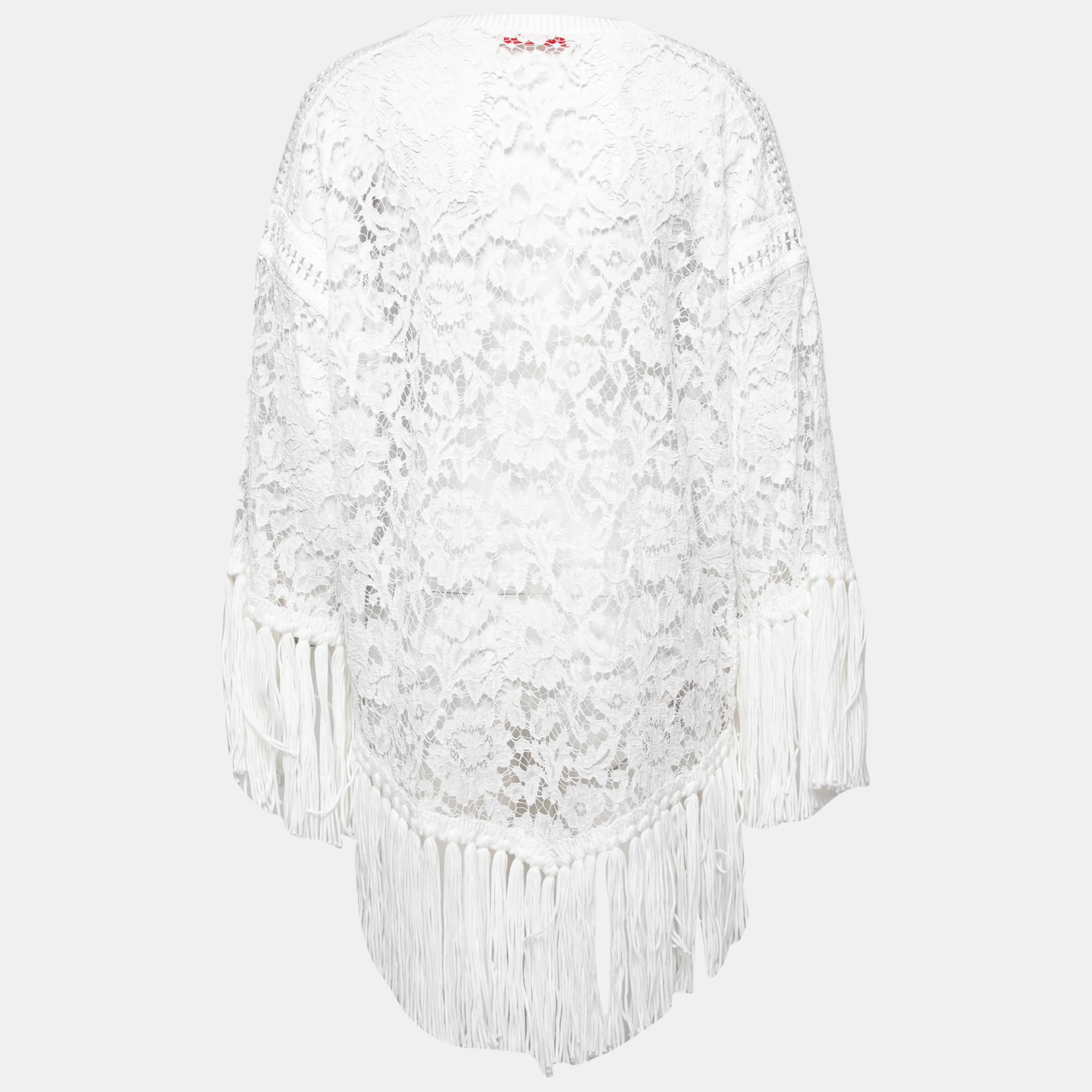 

Valentino White Lace Tassel Detail Top