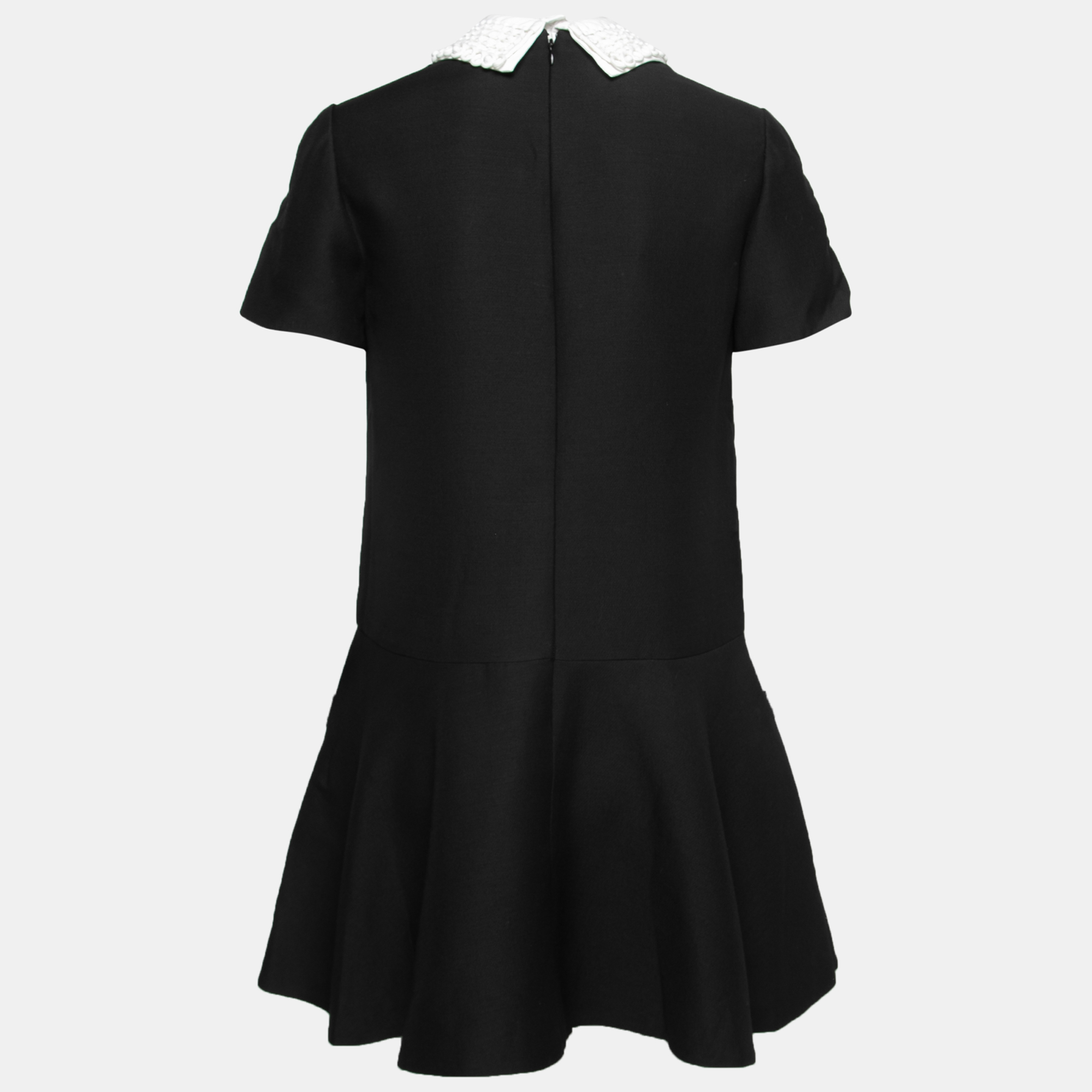 

Valentino Black Crepe Silk Embroidered Collar Mini Dress