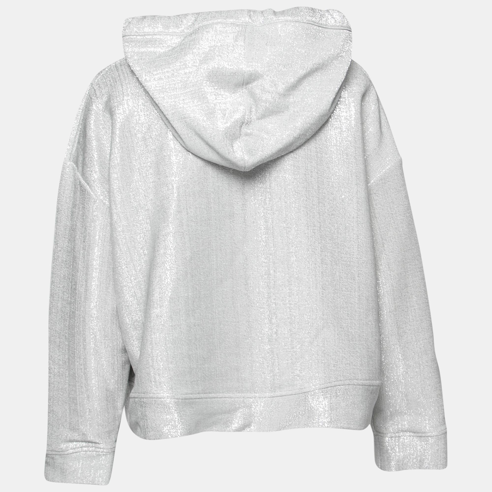 

Valentino Silver Lurex & Cotton Bow Embellished Cropped Hoodie
