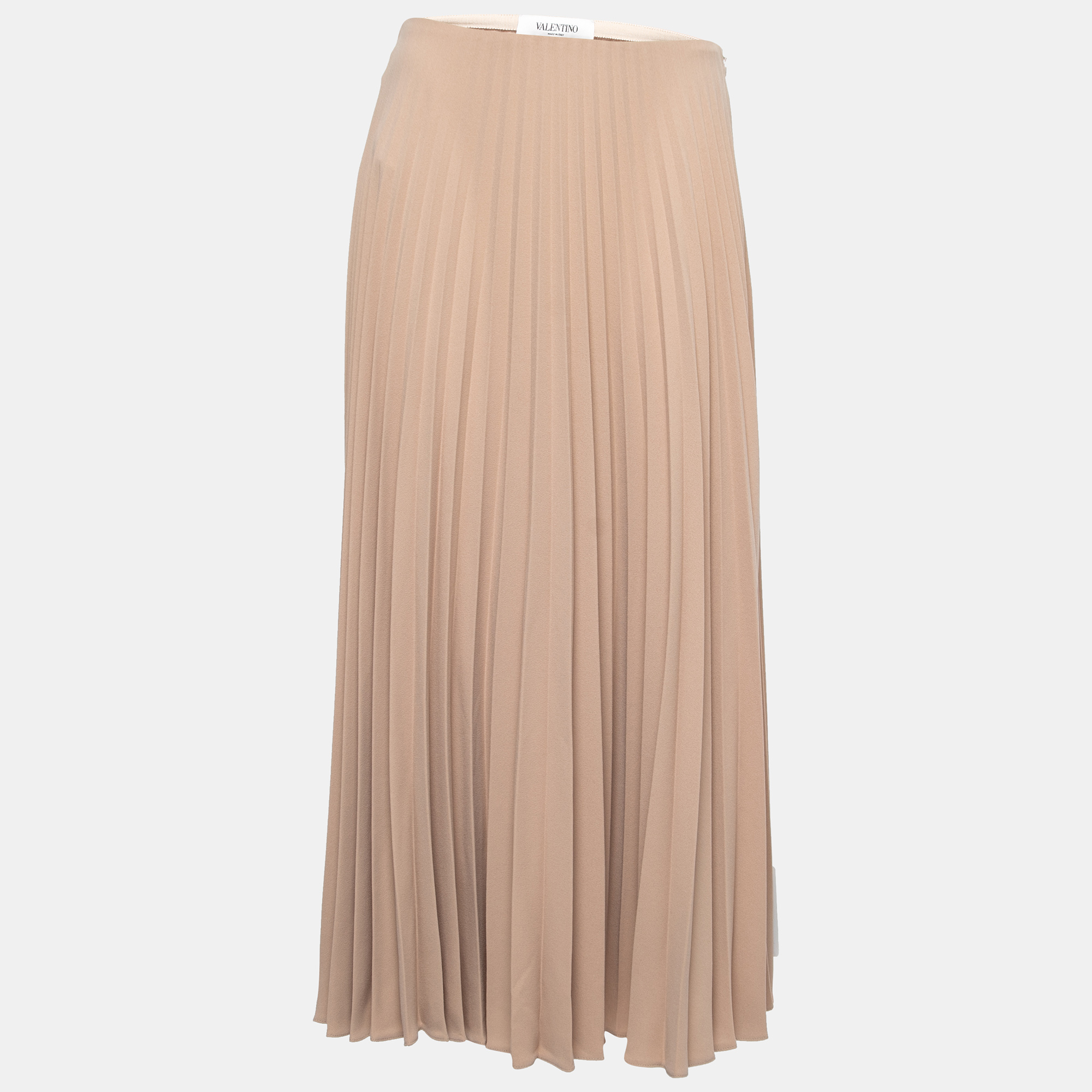 Pre Owned Valentino Nude Pink Pleated Crepe Midi Skirt M