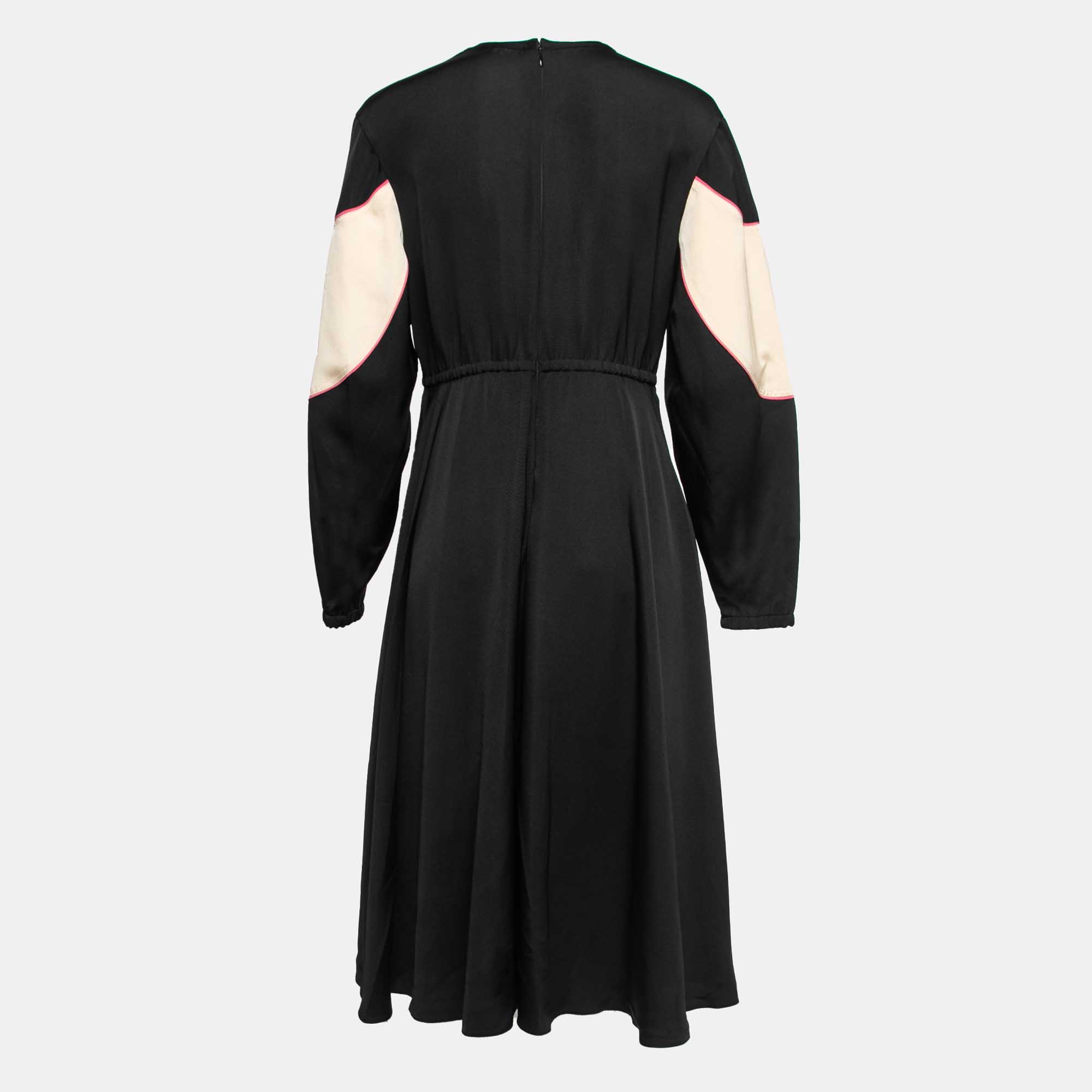 

Valentino Black Twill Long Sleeve Drawstring Waist Midi Dress