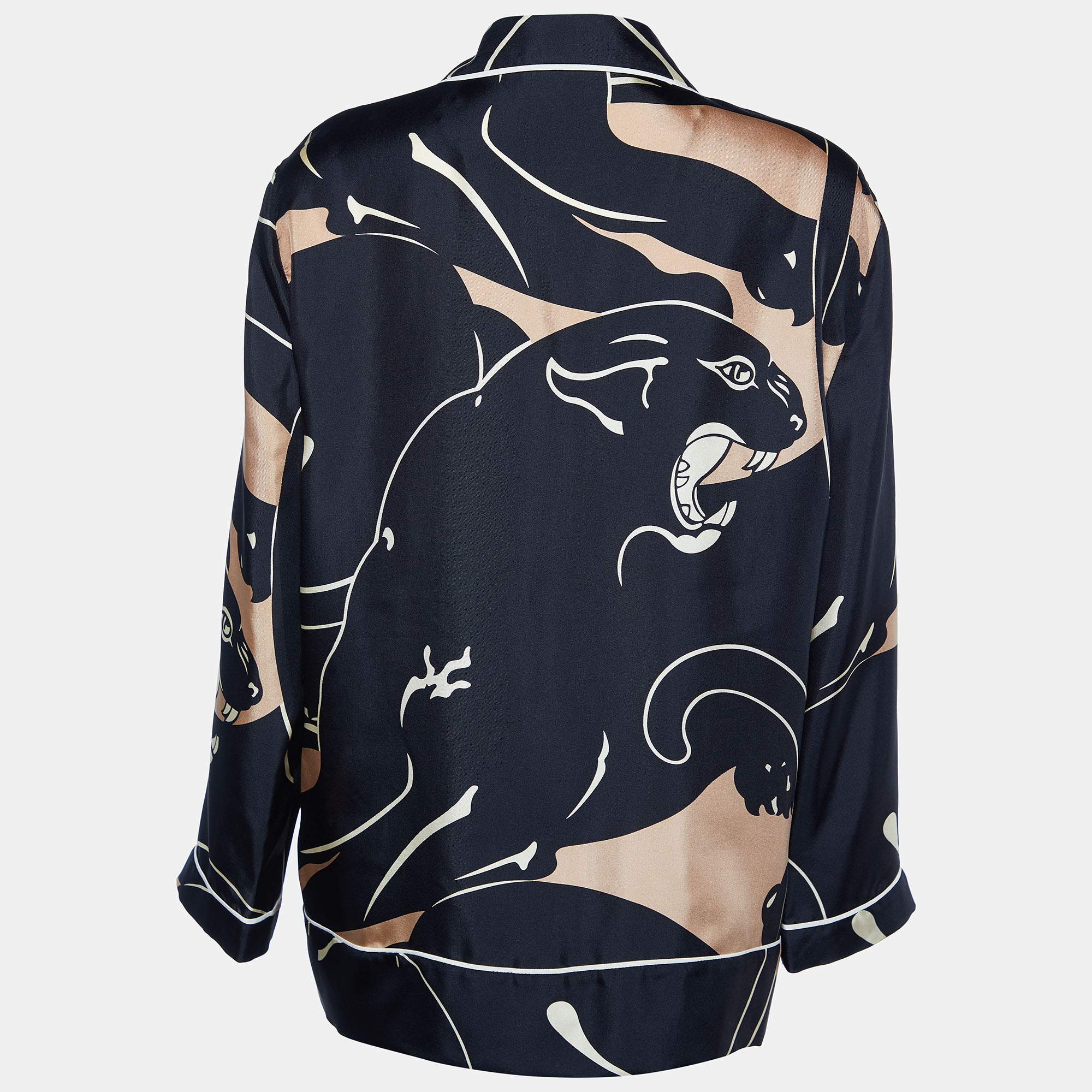 

Valentino Black Panther Printed Silk Button Front Pajama Shirt