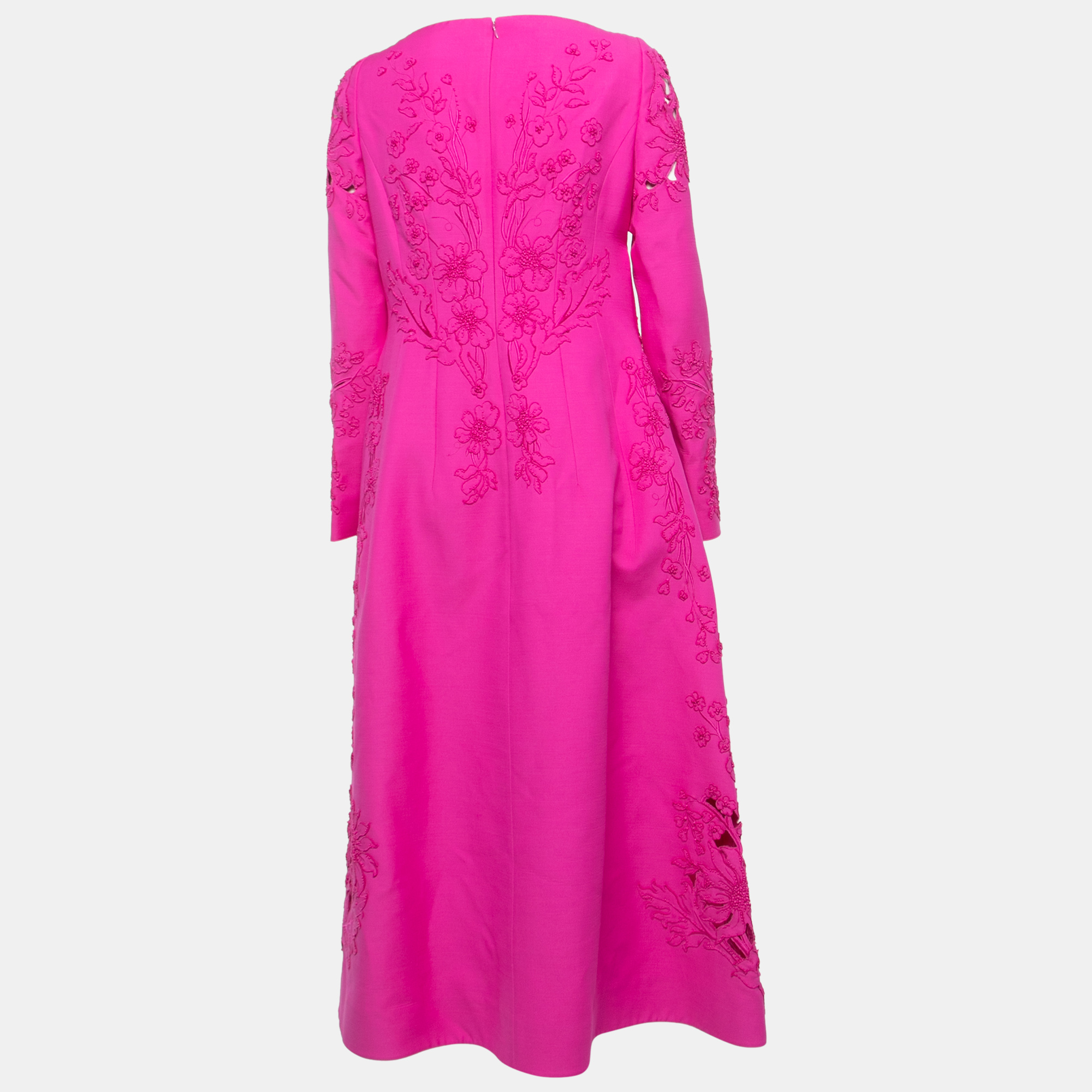 

Valentino Pink Floral Applique Wool-Blend Midi Dress