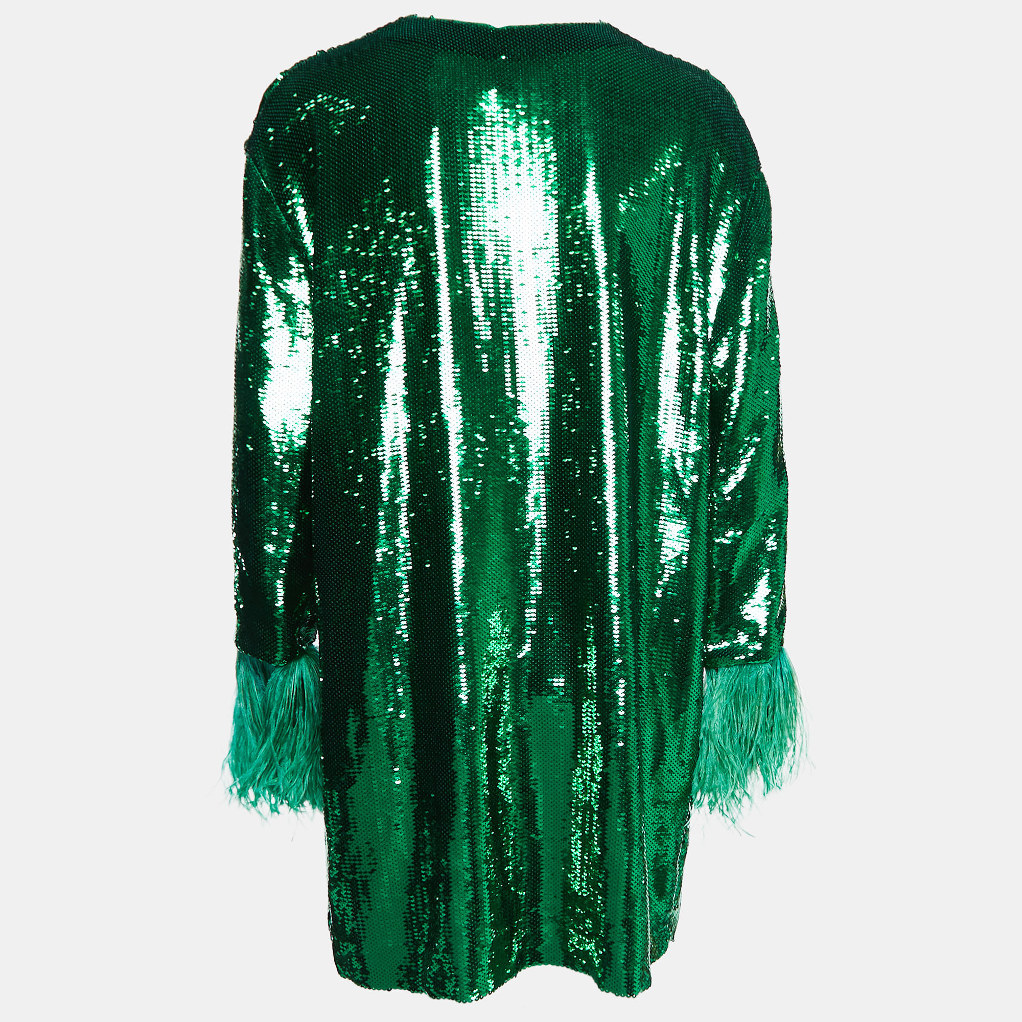 

Valentino Green Sequined Feather-Embellished Kaftan Dress