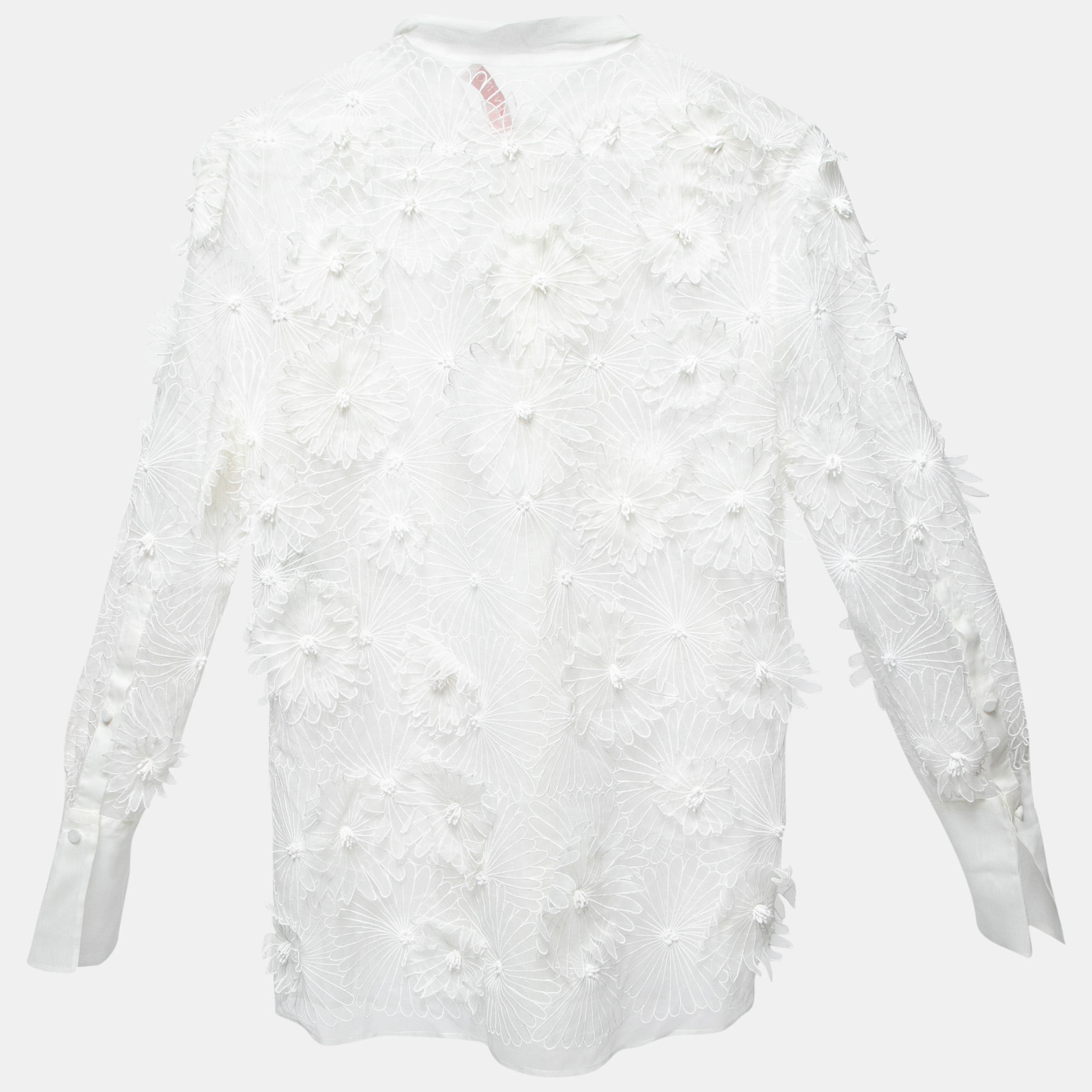 

Valentino White Floral Appliqued Organza Shirt