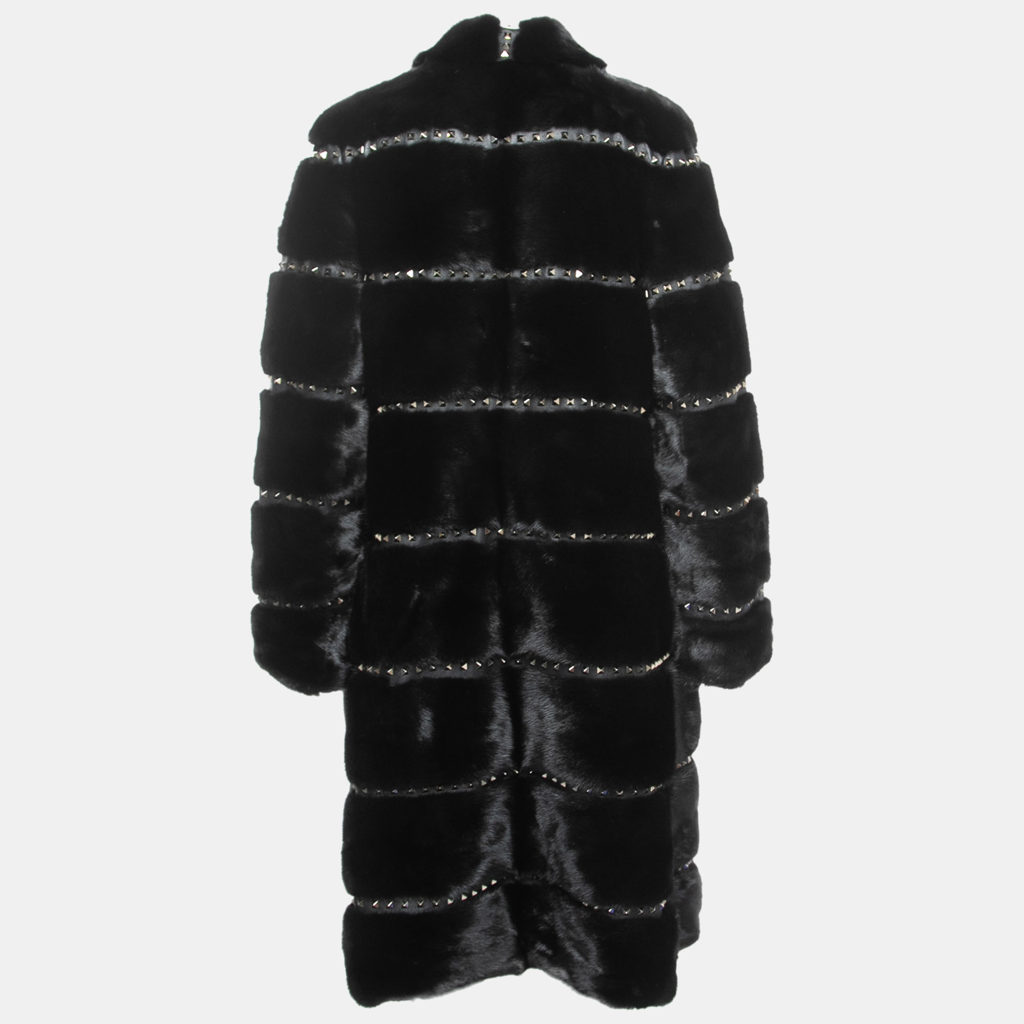 

Valentino Black Rockstud Leather & Mink Fur Open Front Coat