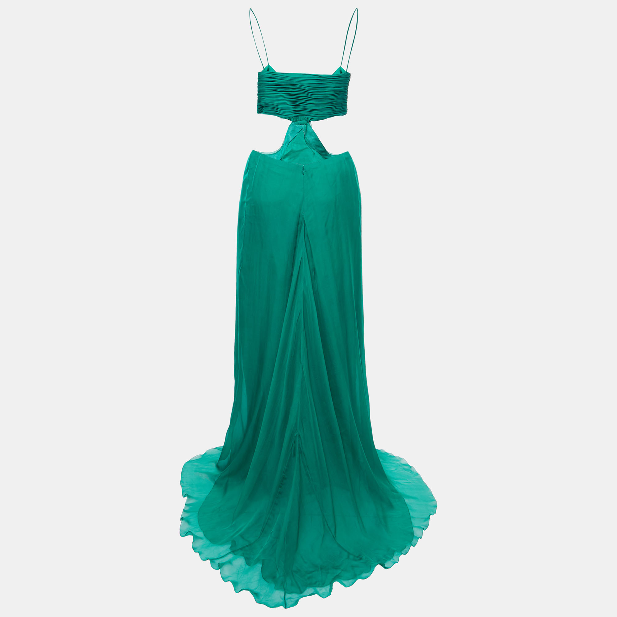 

Valentino Green Draped Cut-Out Silk Gown