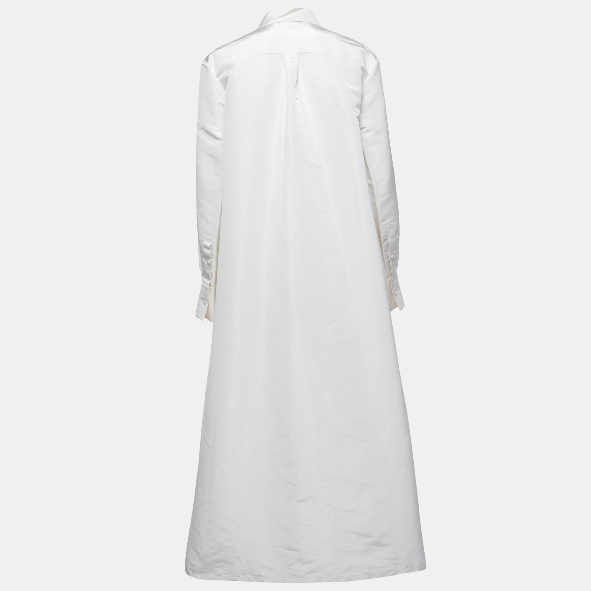 

Valentino White Silk V Logo Pocket Detailed Long Coat