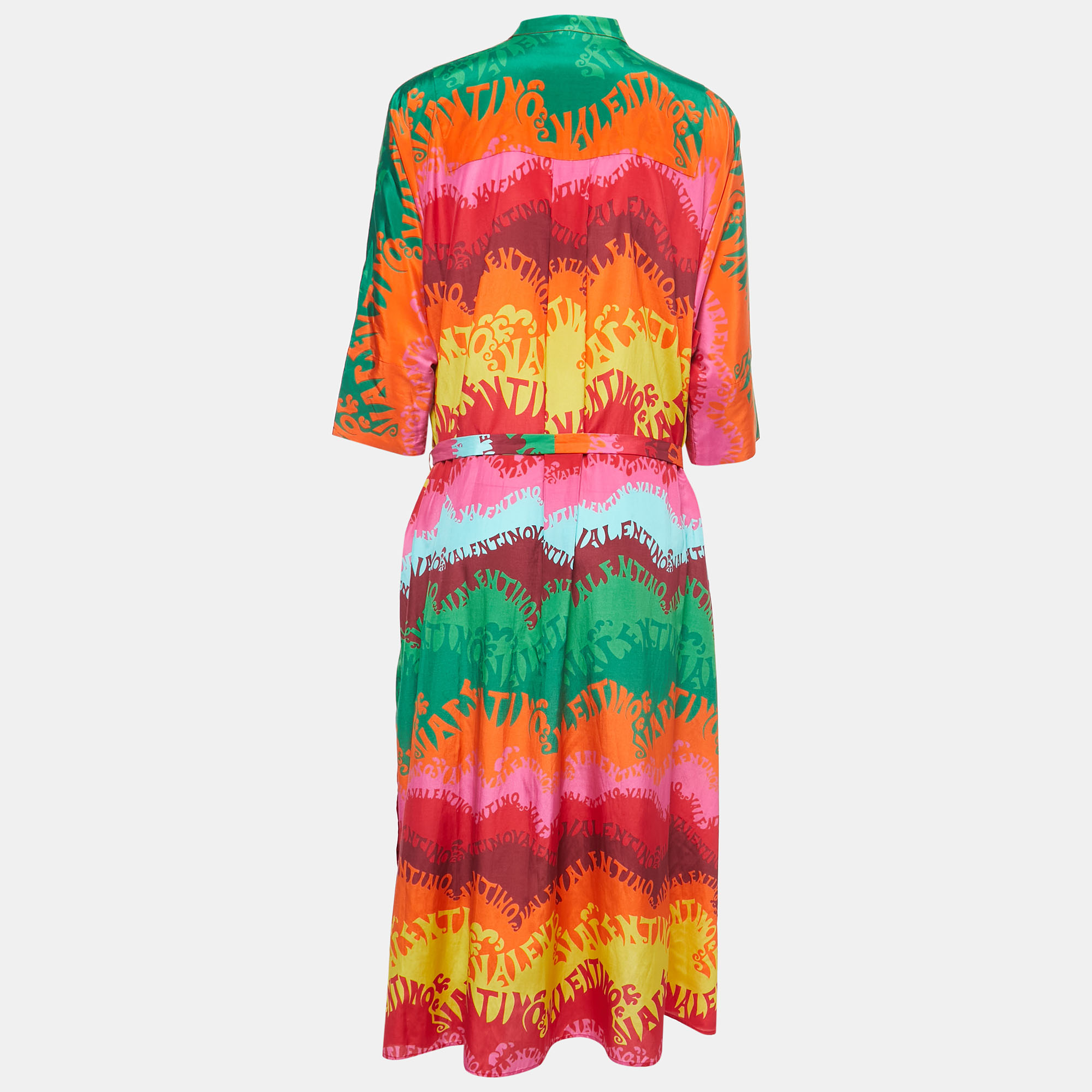 

Valentino Multicolor Logo Print Silk Blend Maxi Shirt Dress