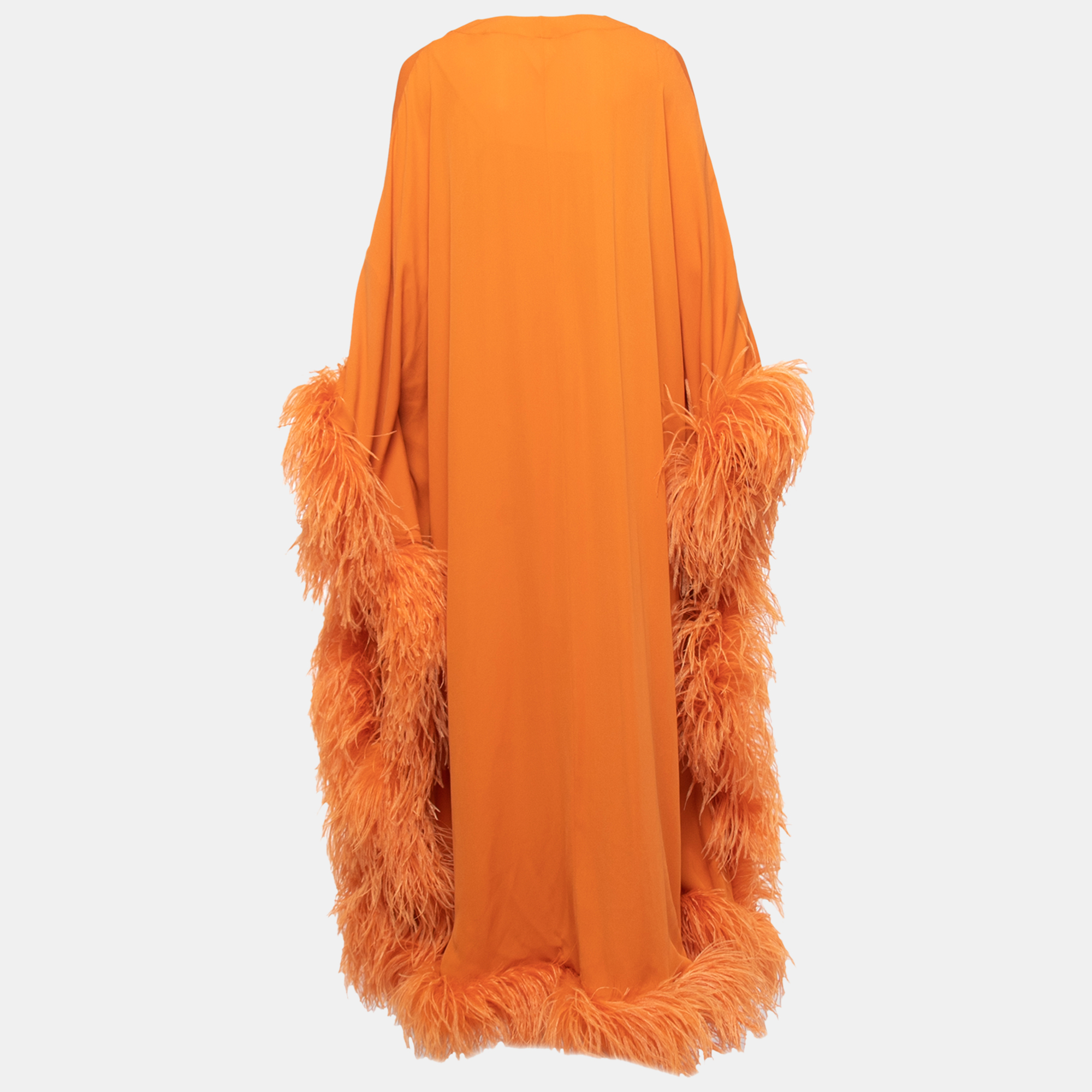 

Valentino Orange Silk Feather Trimmed Kaftan Maxi Dress