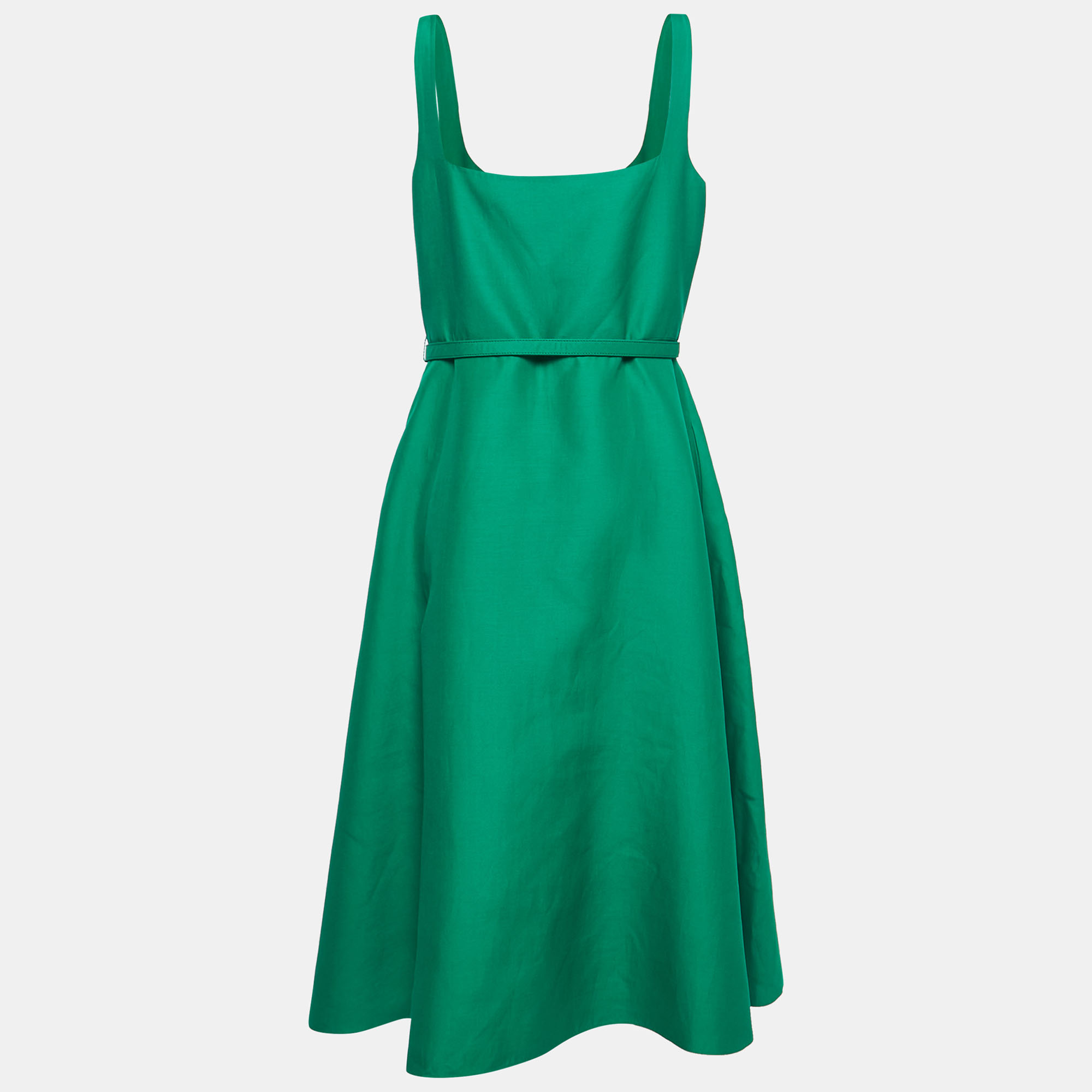 

Valentino Green Silk Blend Sleeveless Belted Midi Dress