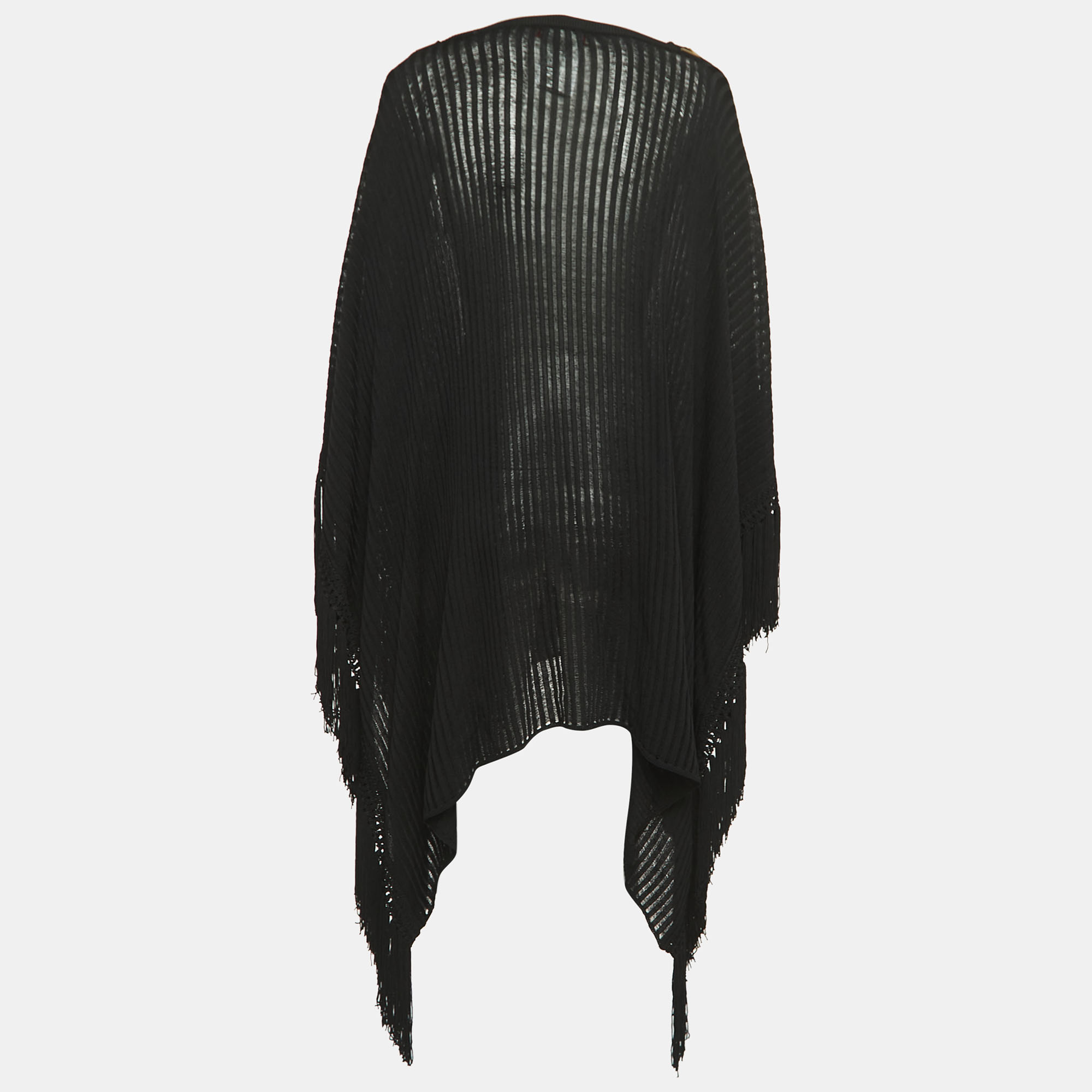 

Valentino Black Wool Knit Fringed Poncho