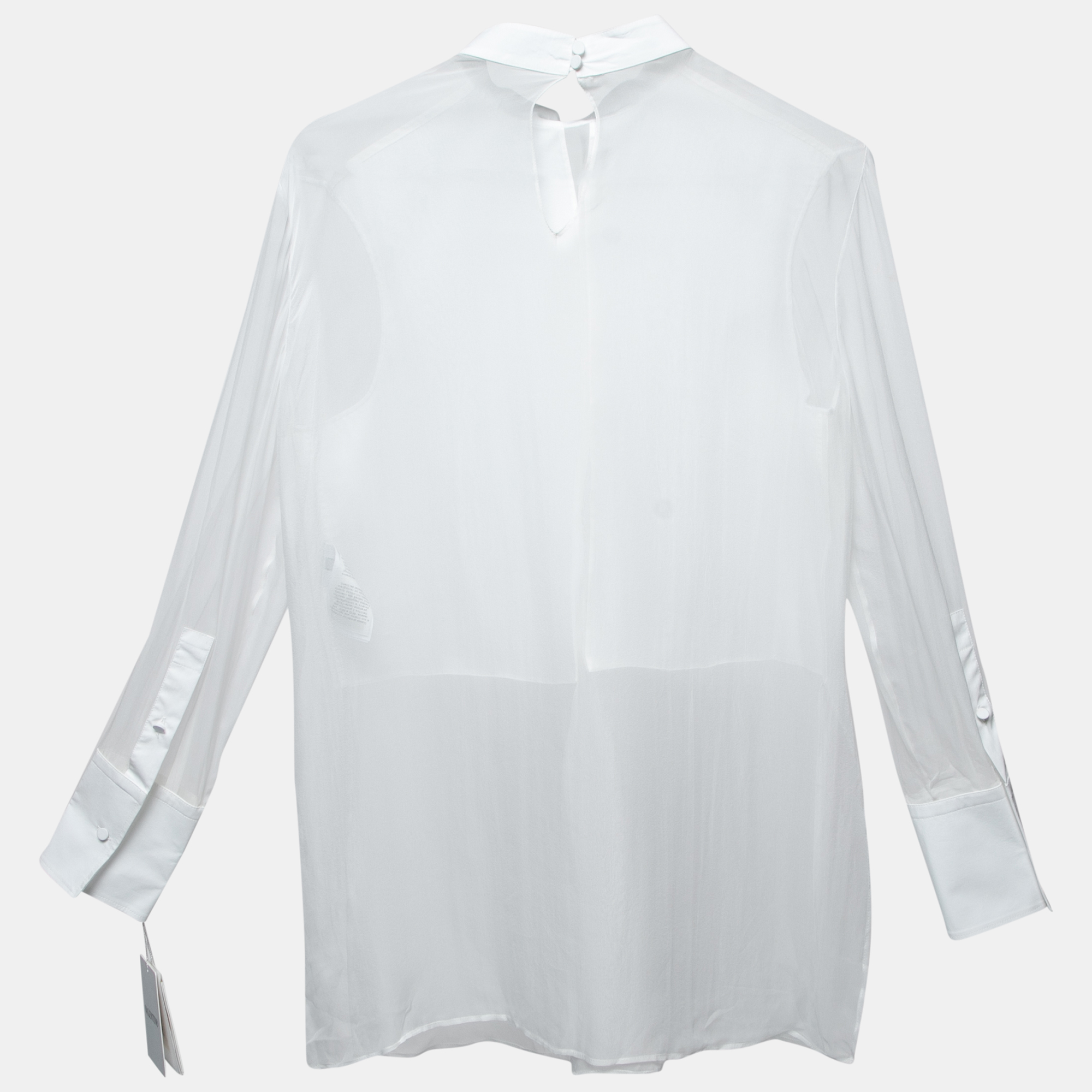 

Valentino White Silk & Cotton Paneled Sheer Blouse