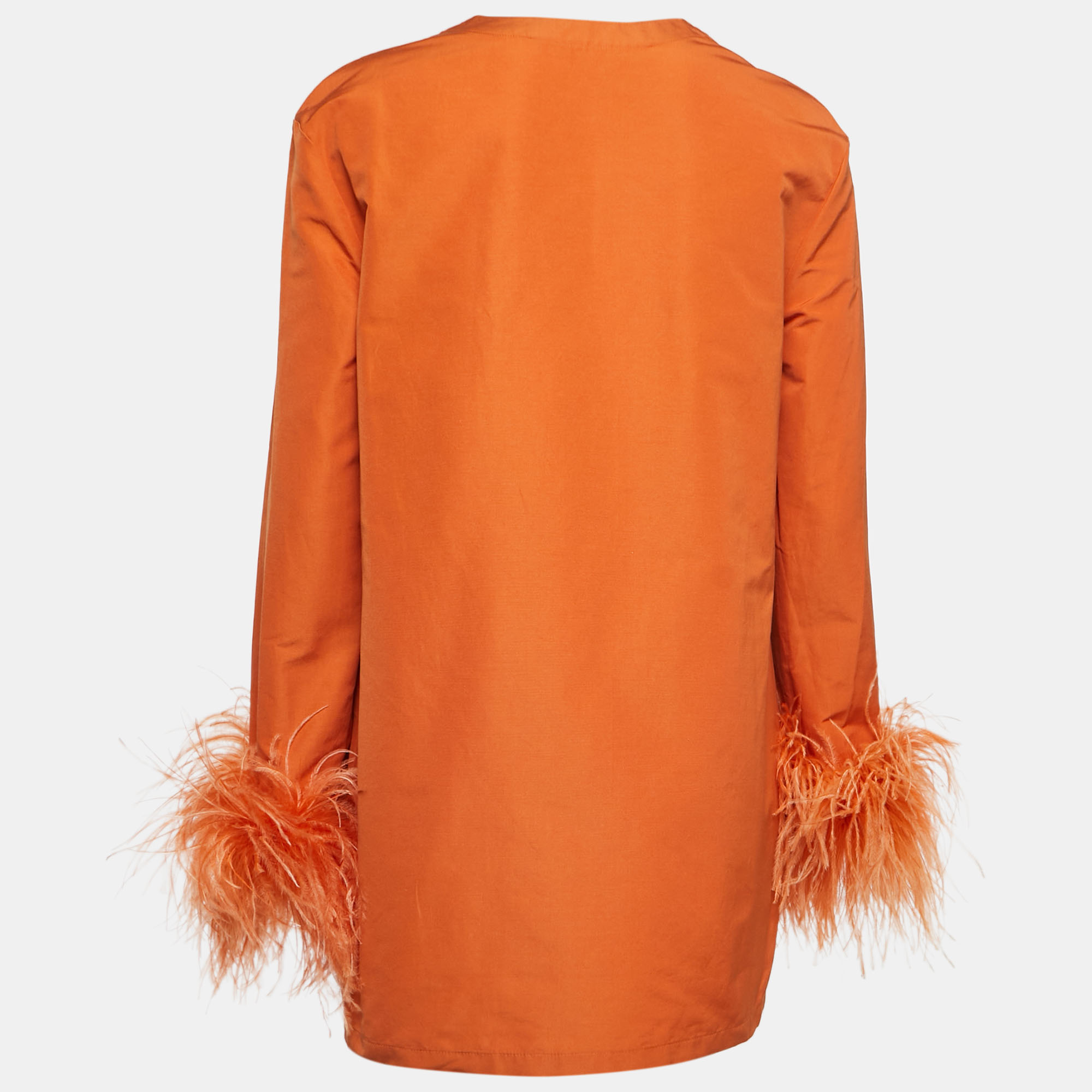 

Valentino Orange Cotton-Blend Feather Trimmed Mini Dress