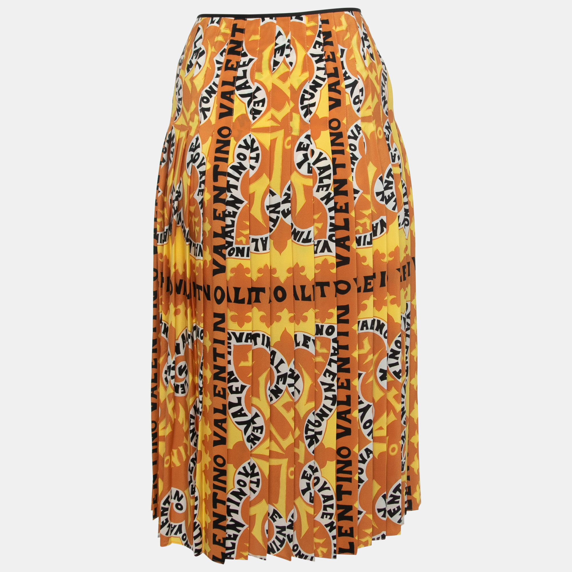 

Valentino Orange/Yellow Bandana Print Pleated Silk Skirt