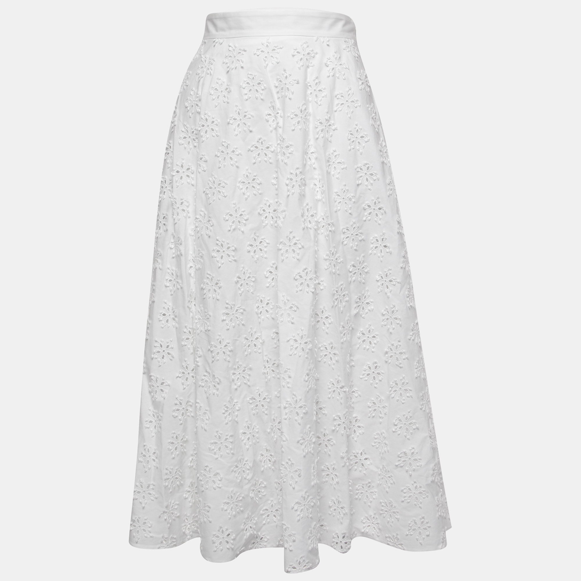 

Valentino White Eyelet Cotton Midi Skirt