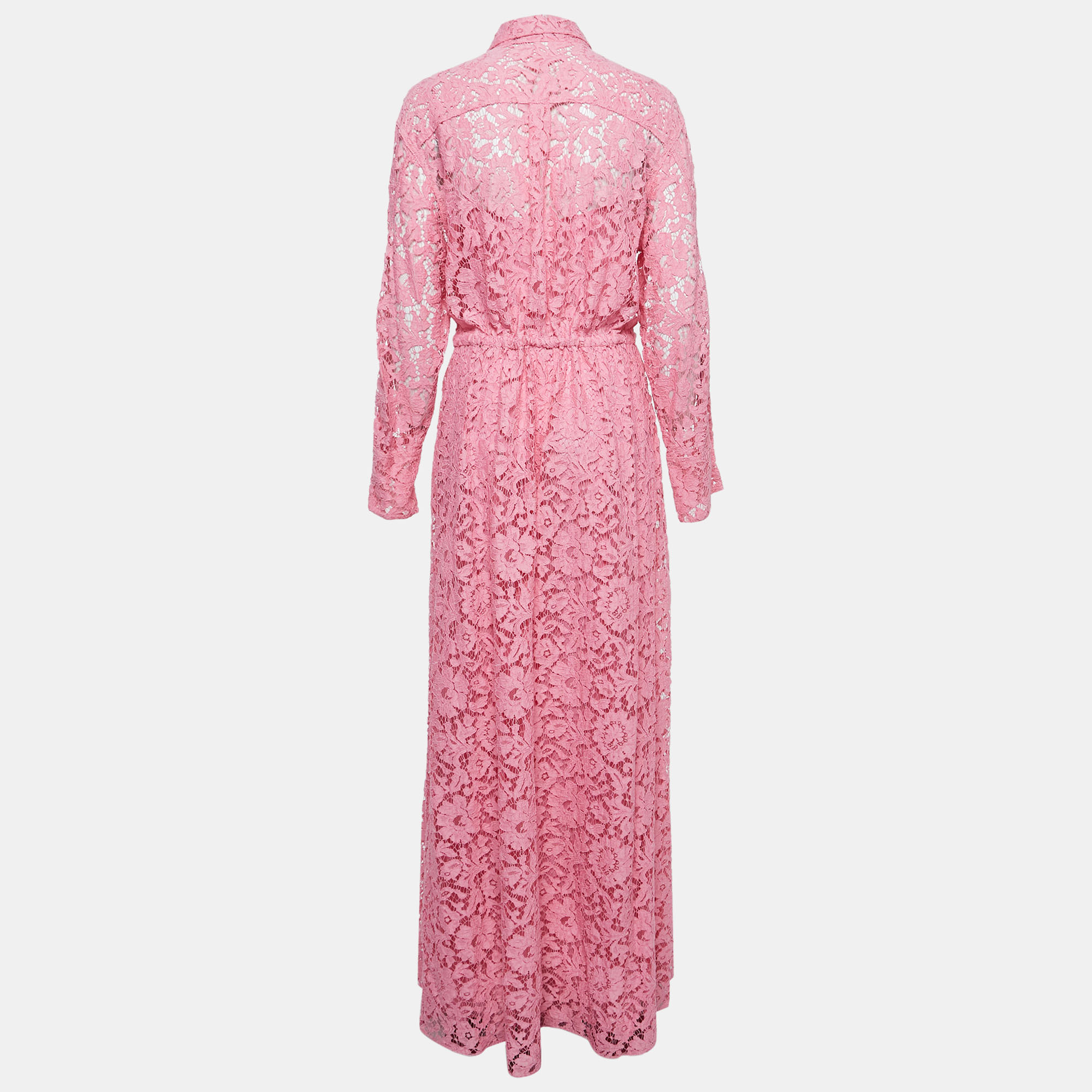 

Valentino Pink Floral Cord Lace Long Sleeve Gown