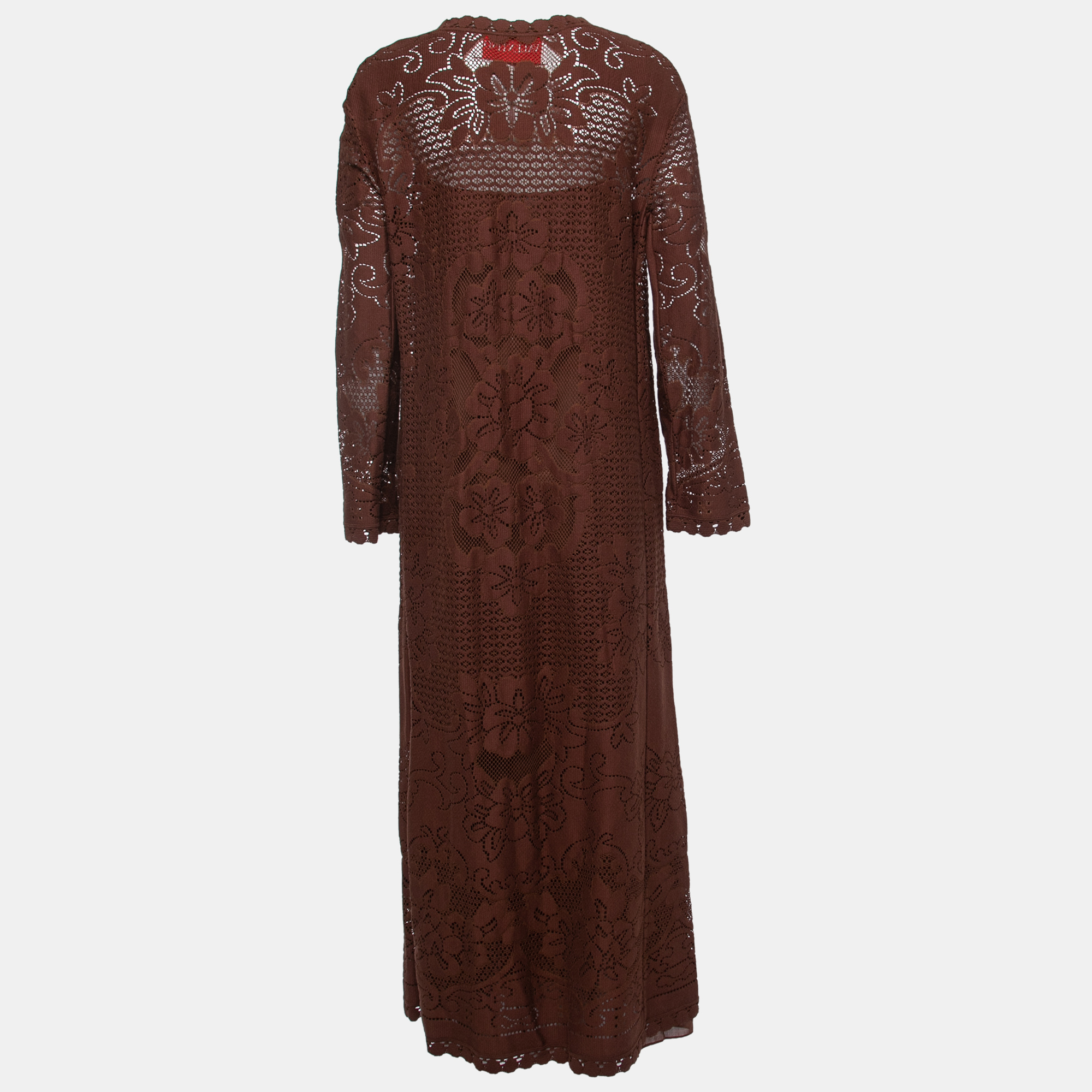 

Valentino Brown Lace Overlay Long Sleeve Dress