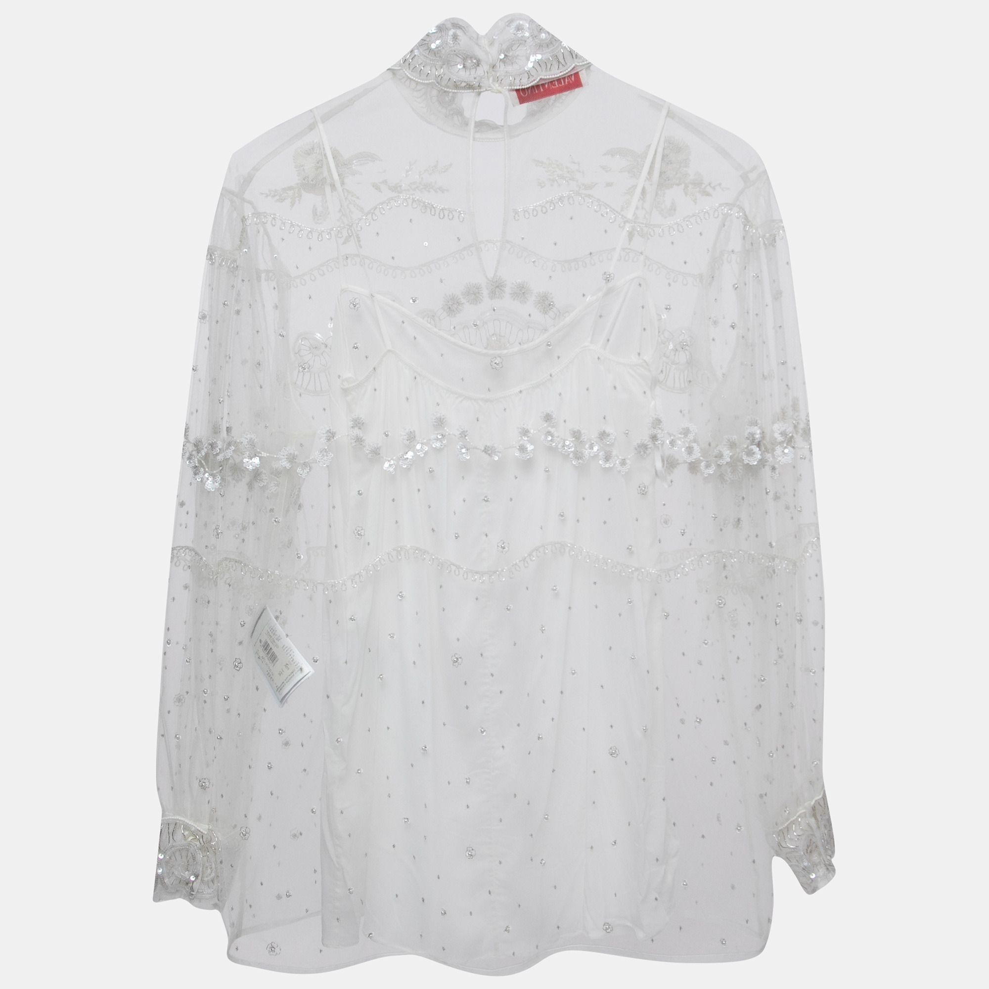 

Valentino White Sequin-Embellished Tulle Blouse