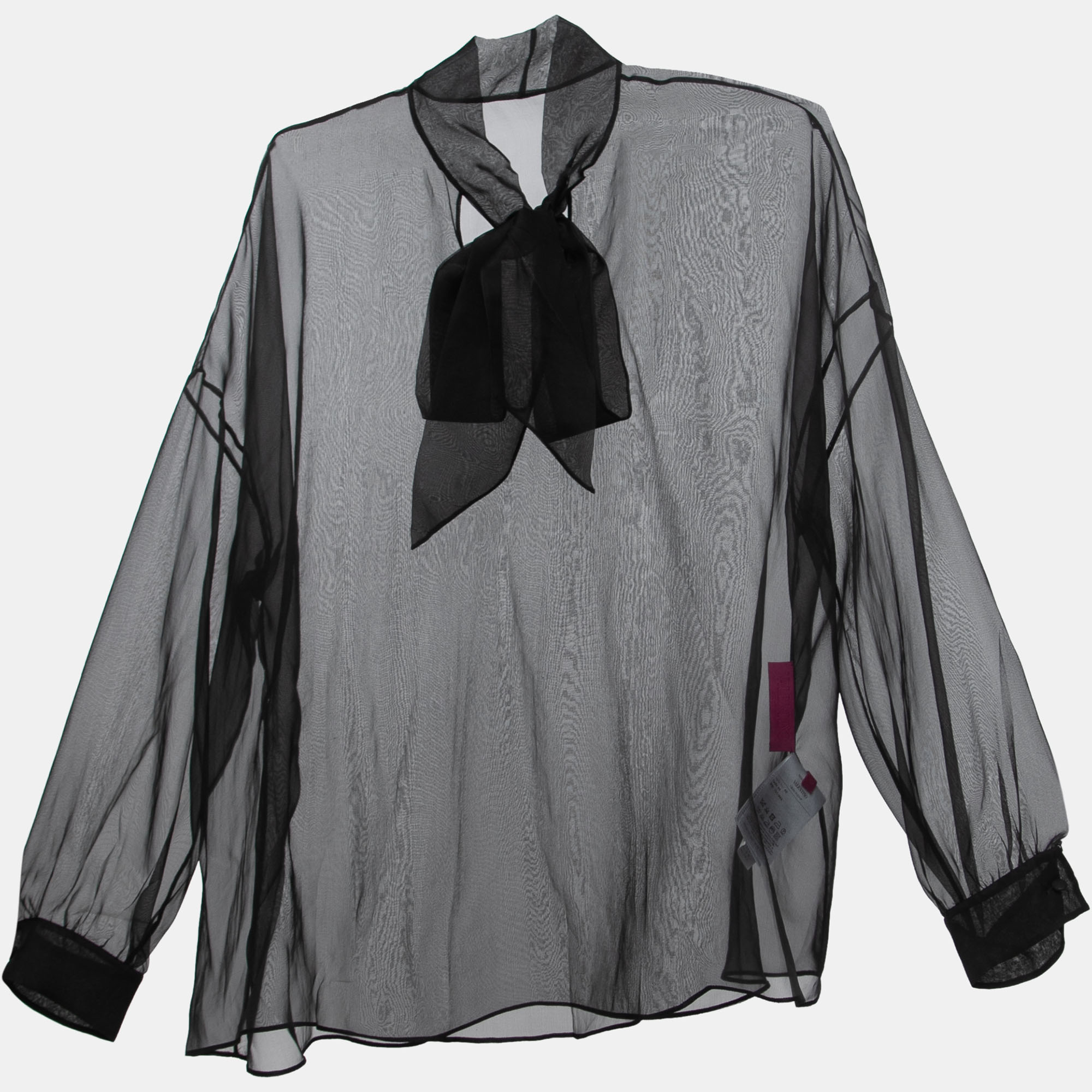 

Valentino Black Silk Tie Neck Sheer Blouse