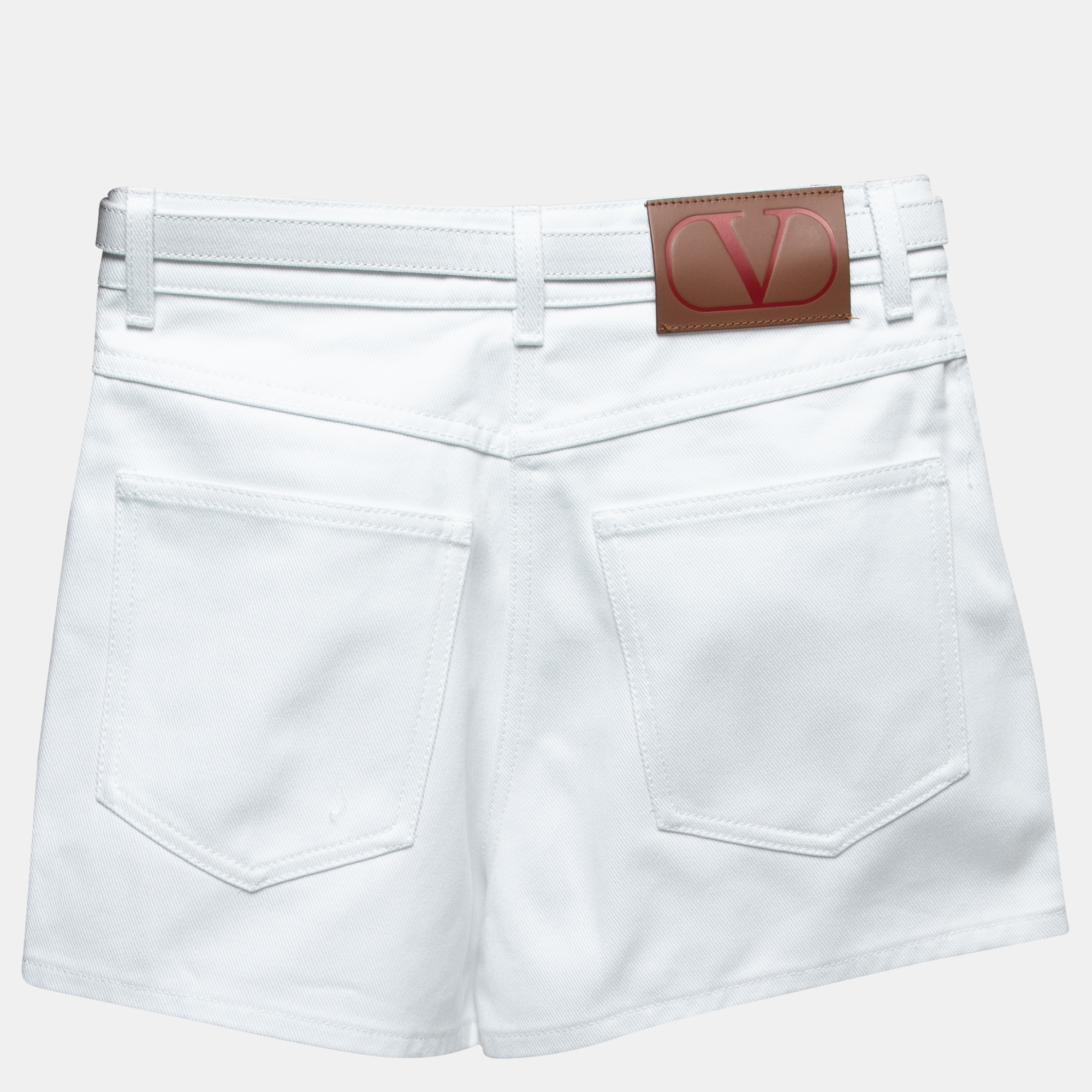 

Valentino White Denim Belted High-Waist Shorts