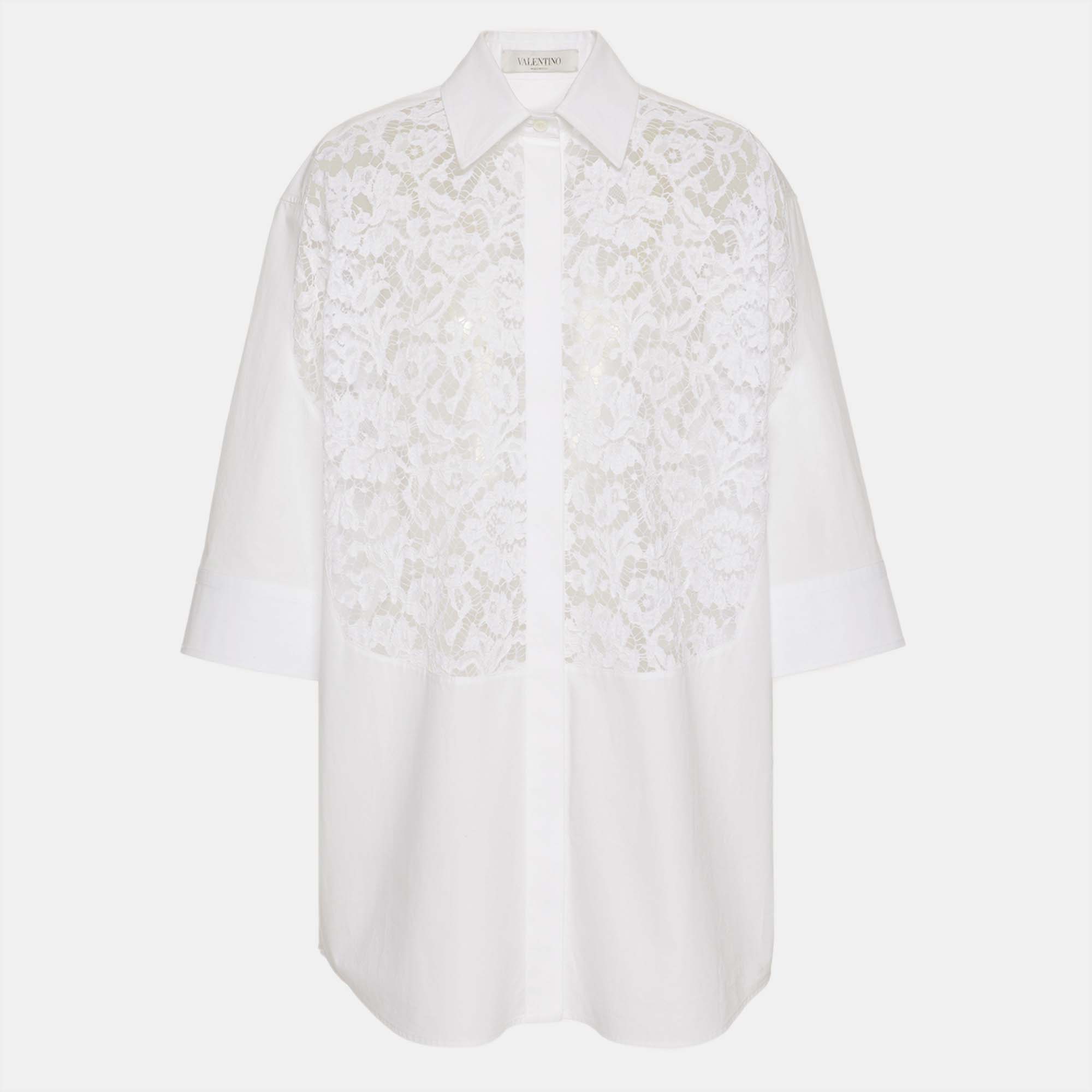 

Valentino Off White Cotton & Lace Collar Shirt IT 50