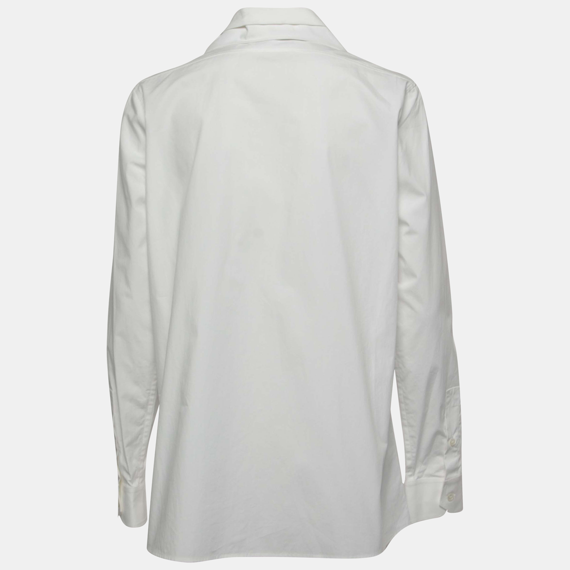 

Valentino White Cotton Poplin Tie Neck Shirt IT 44
