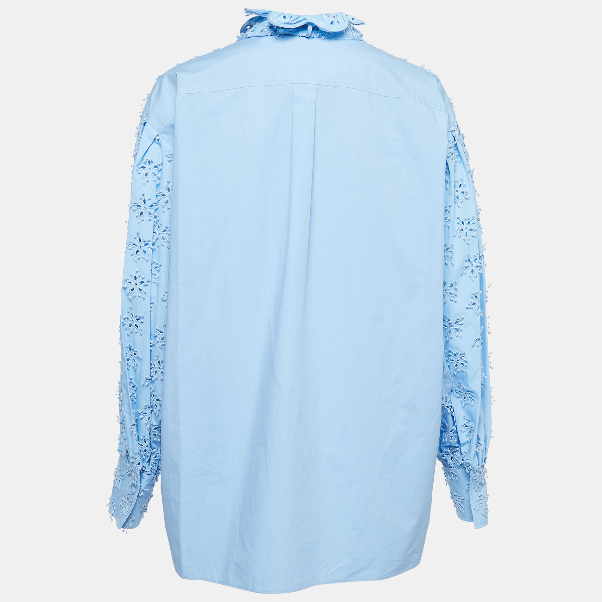 

Valentino Blue Lace Embroidered Cotton Button Front Shirt  (IT 46
