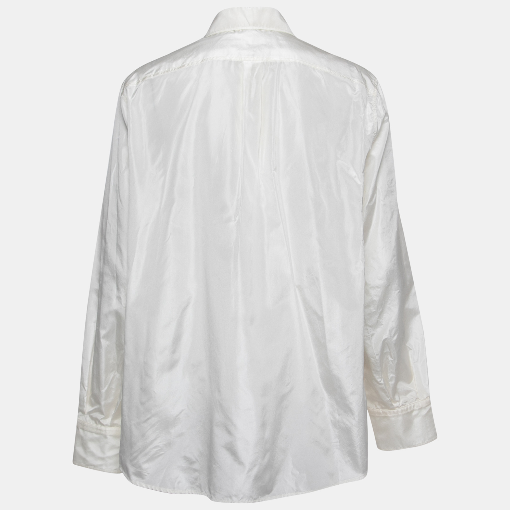 

Valentino Off-White Silk Taffeta Tie Neck Shirt  (IT 46