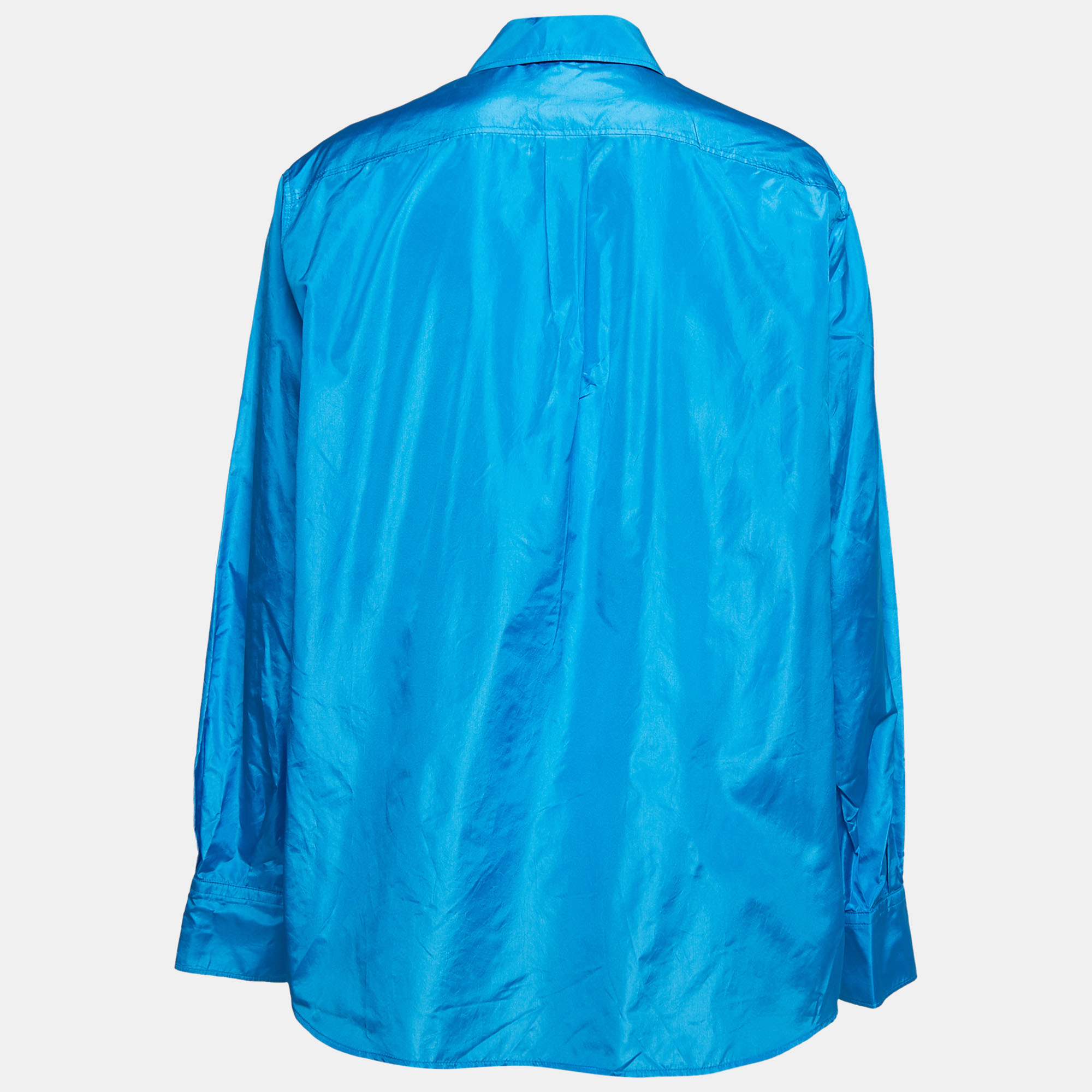 

Valentino Blue Silk Taffeta Tie Neck Shirt M (IT 44)
