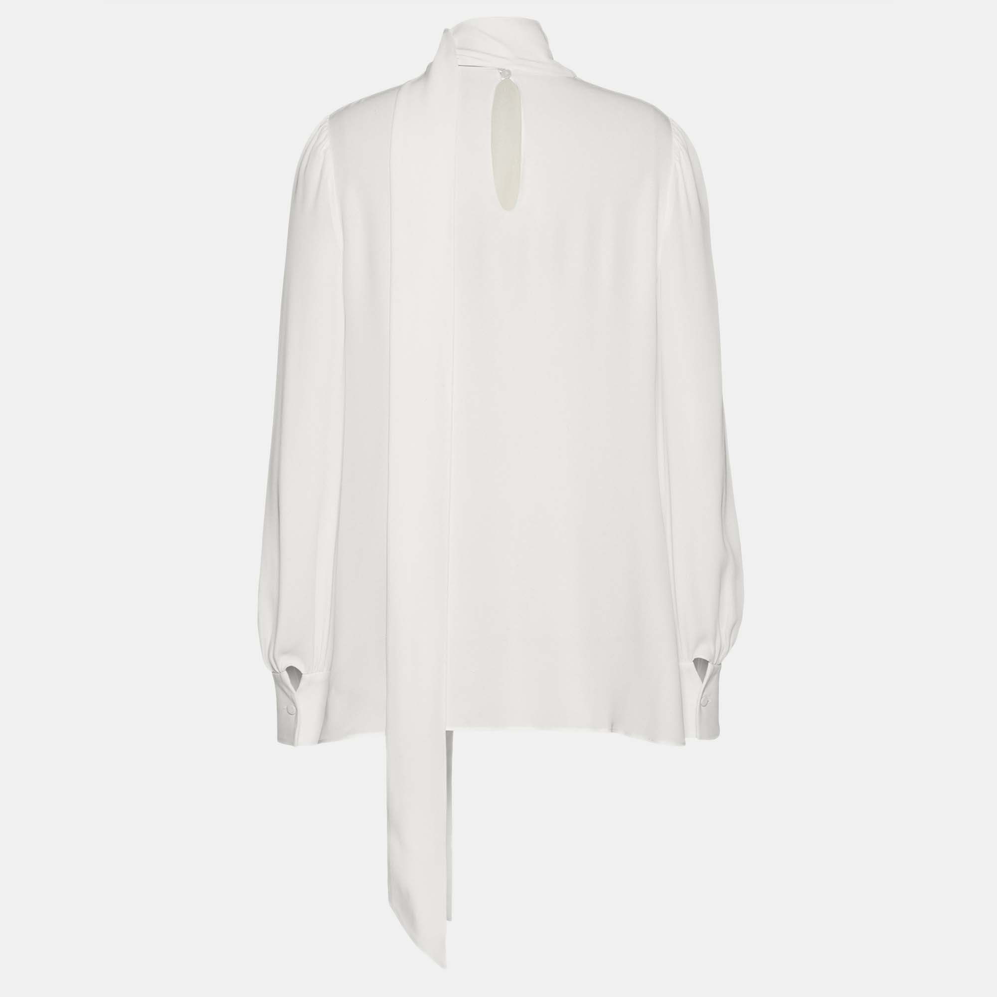 

Valentino White Silk Cuffed Sleeve Neck-Tie Blouse Size 40