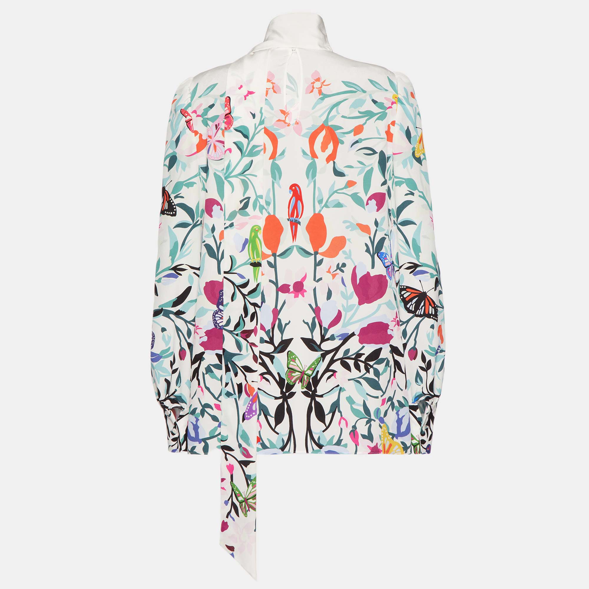 

Valentino White Multicolor Silk Floral Print Full Sleeve Blouse  (IT 44
