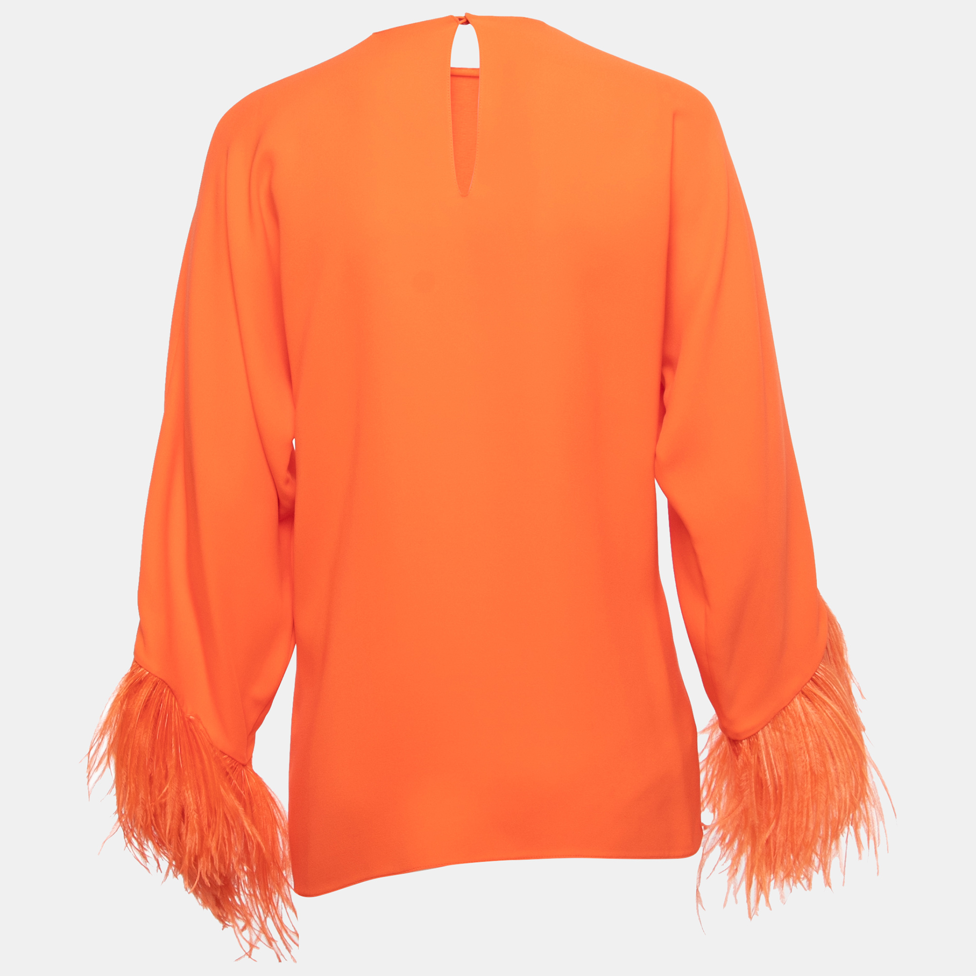 

Valentino Orange Silk Feather Embellished Blouse