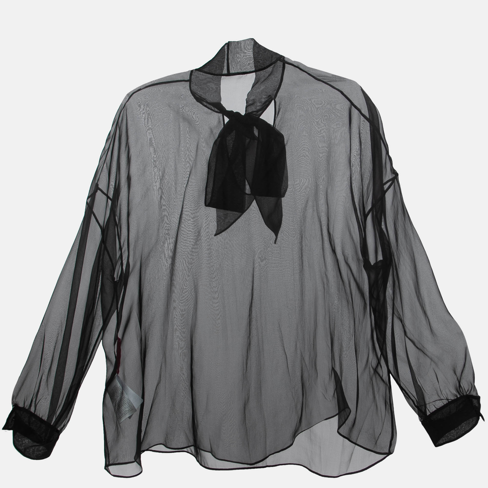 

Valentino Black Sheer Silk Tie-Neck Blouse