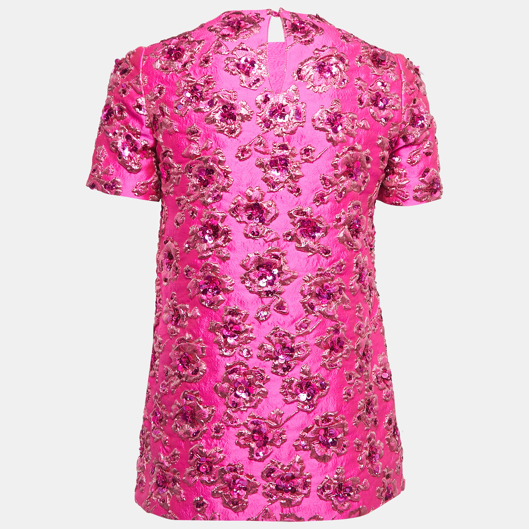 

Valentino Pink Floral-Embellished Jacquard Top 3XL