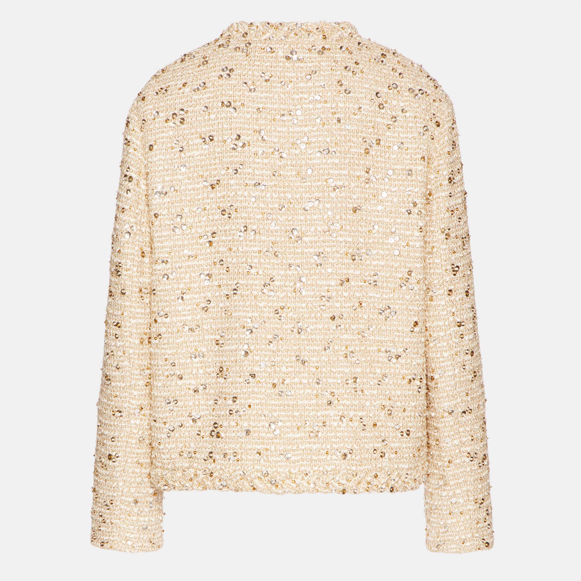 

Valentino Beige Sequin-Embellished Tweed Jacket
