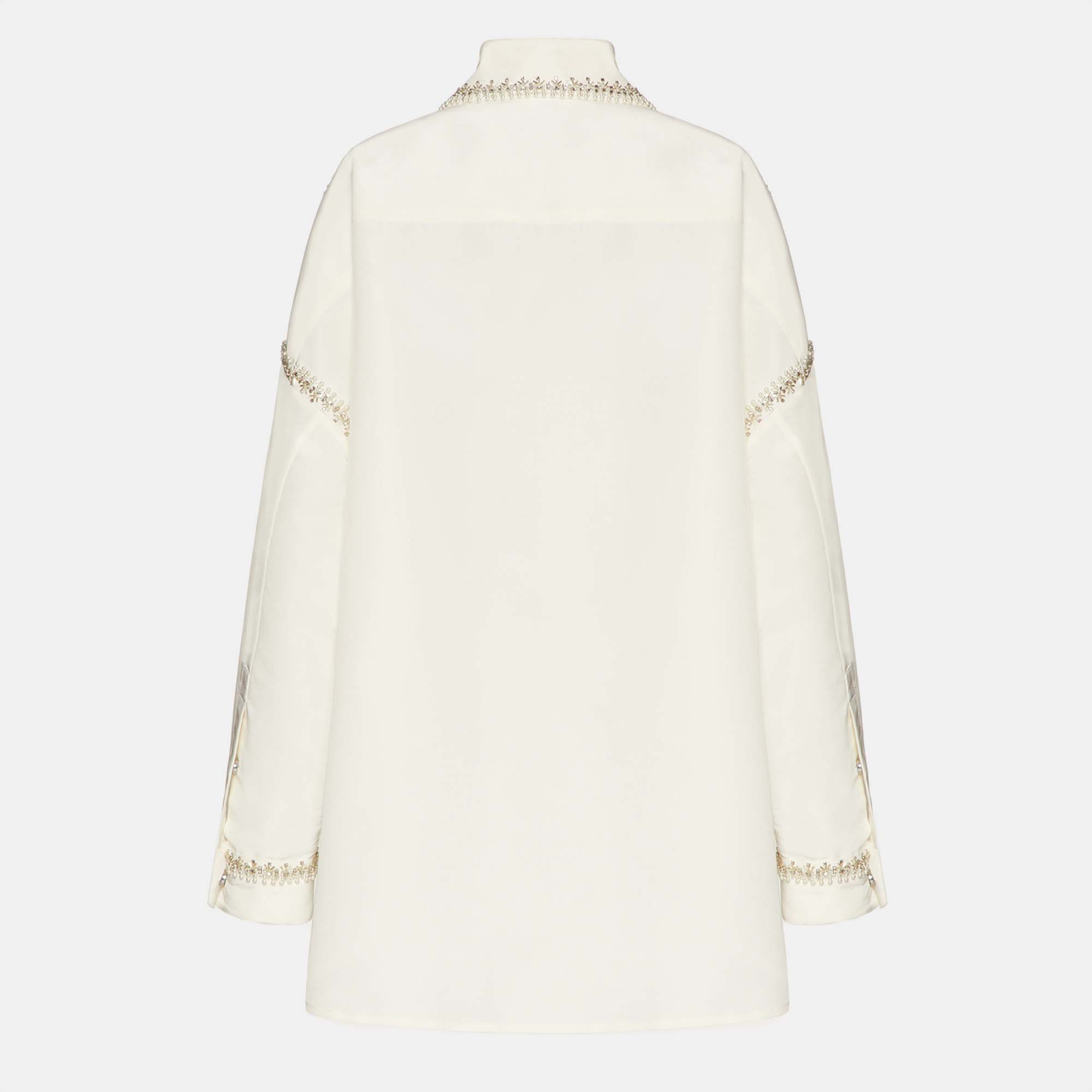 

Valentino White Embroidered Silk Faille Shirt